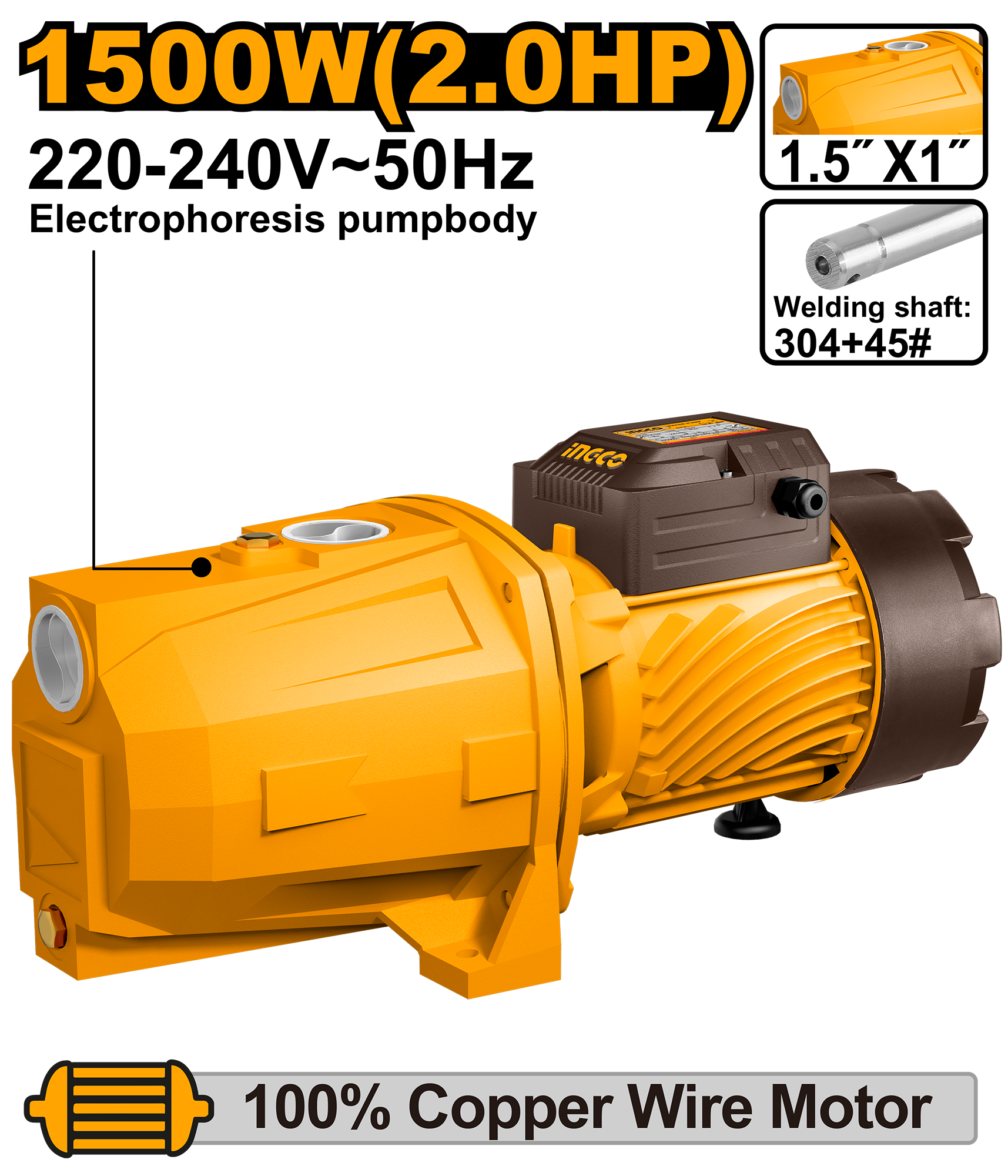 Pompa vakuumi për ujin 1.5KW 1" INGCO JP150068