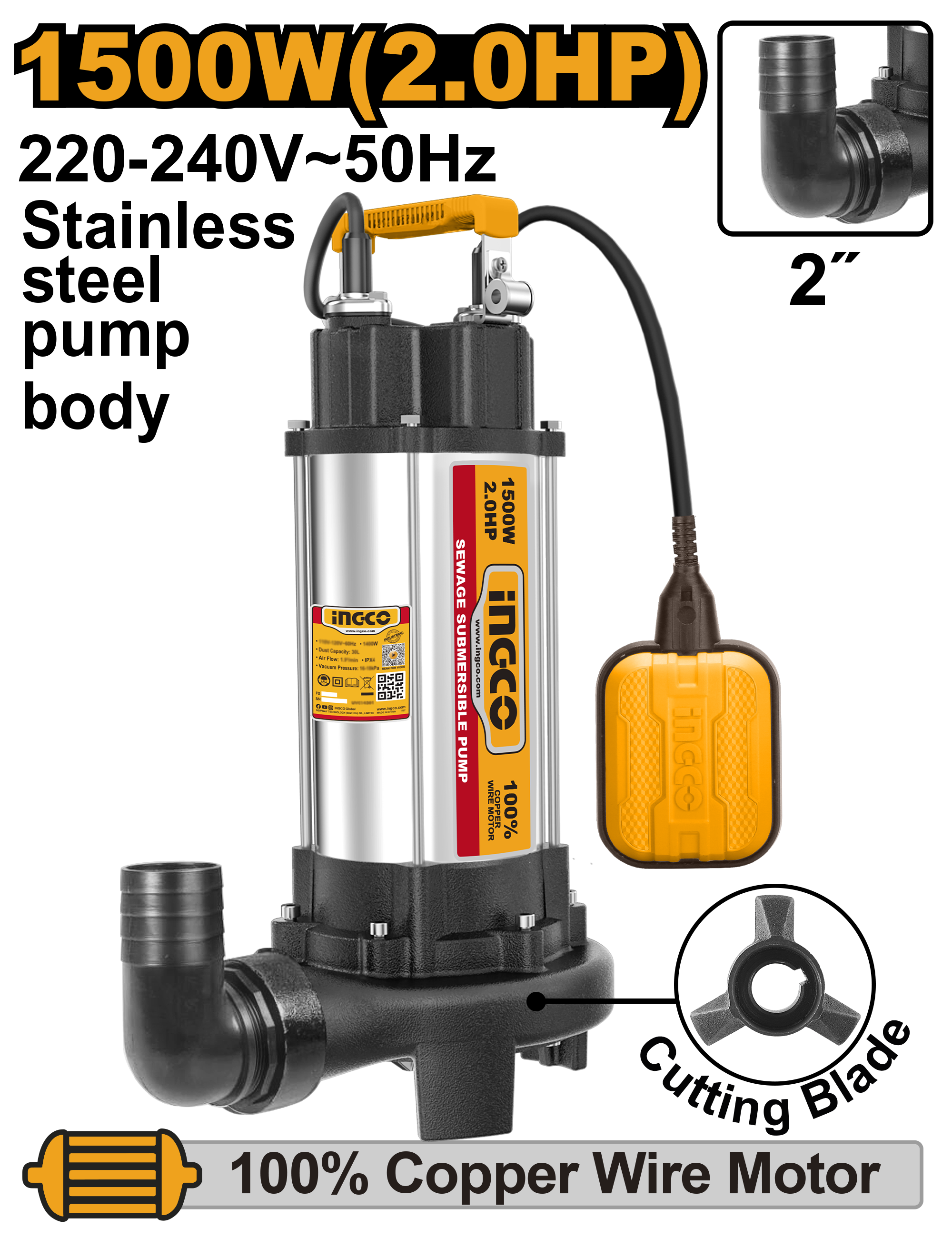 Pompa zhytese INGCO 1500W 2" SPDB15008