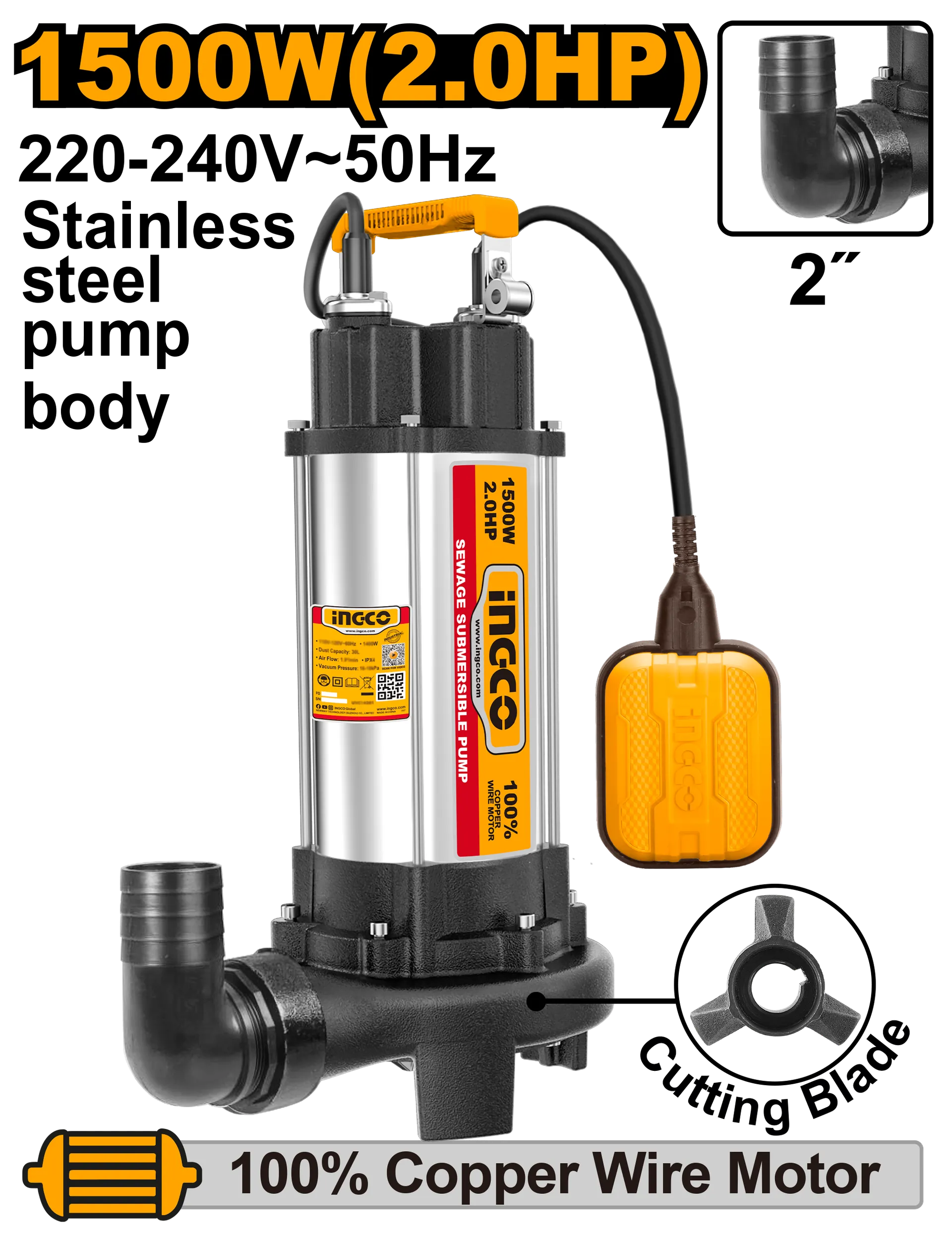 ПОТОПНА ПУМПА INGCO 1500W 2″ SPDB15008