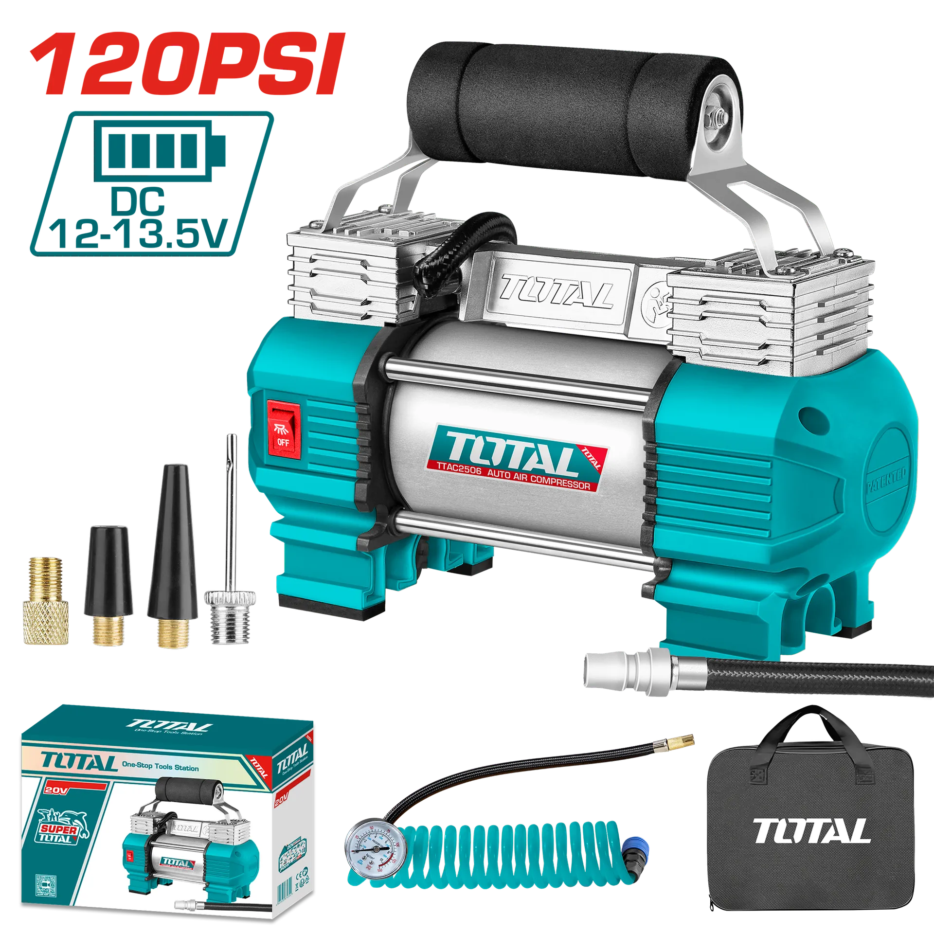 Kompresor për makinë 12V 128PSI 8Bar TOTAL TTAC2506