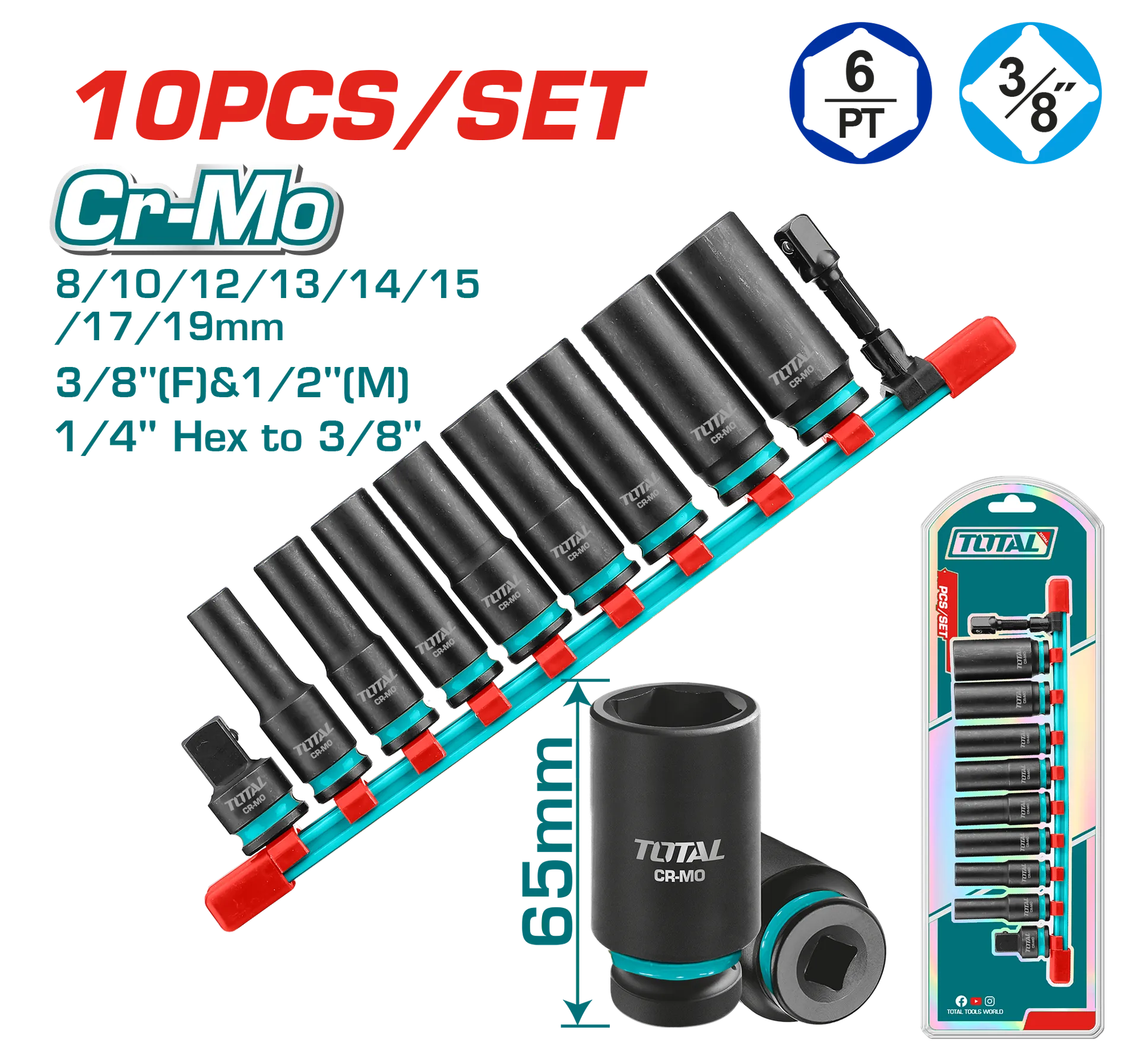 Çelës patent bashkësi 10/1 3/8″ TOTAL THKISD38106L