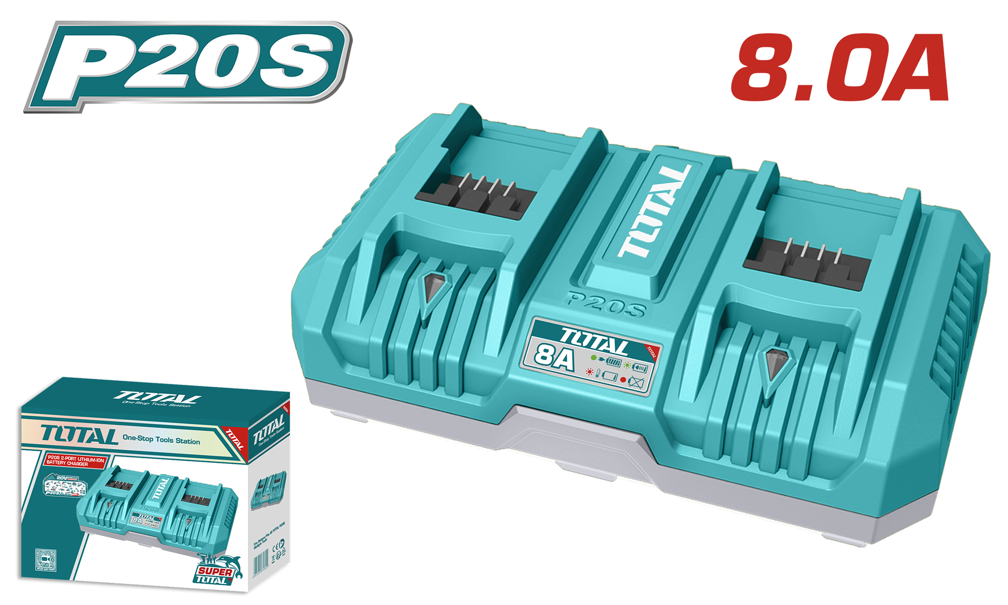 ПОЛНАЧ 20V ЗА 2 БАТЕРИИ 2×4A TOTAL TFCLI2082