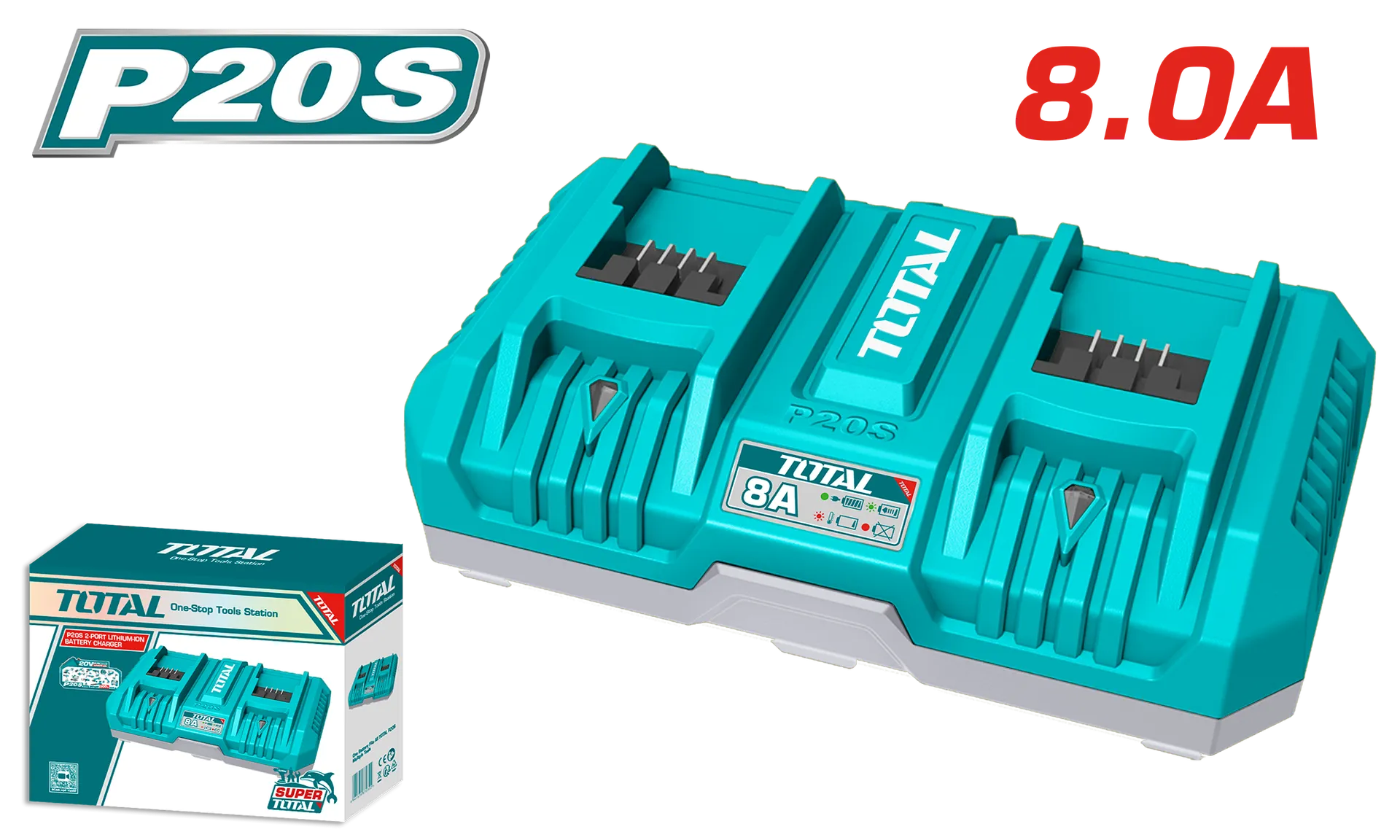 ПОЛНАЧ 20V ЗА 2 БАТЕРИИ 2×4A TOTAL TFCLI2082