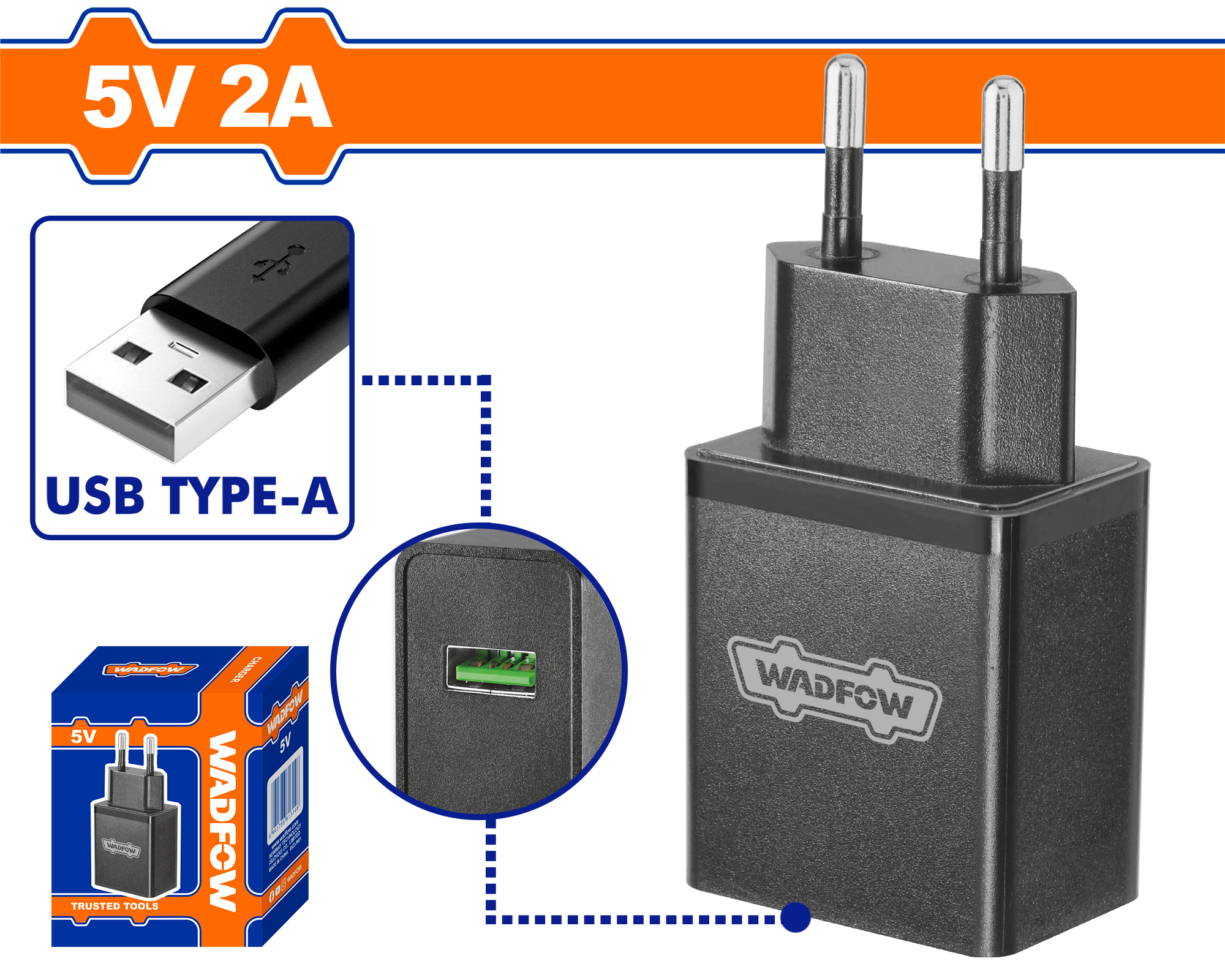USB polnač 2A WADFOW WFCT552