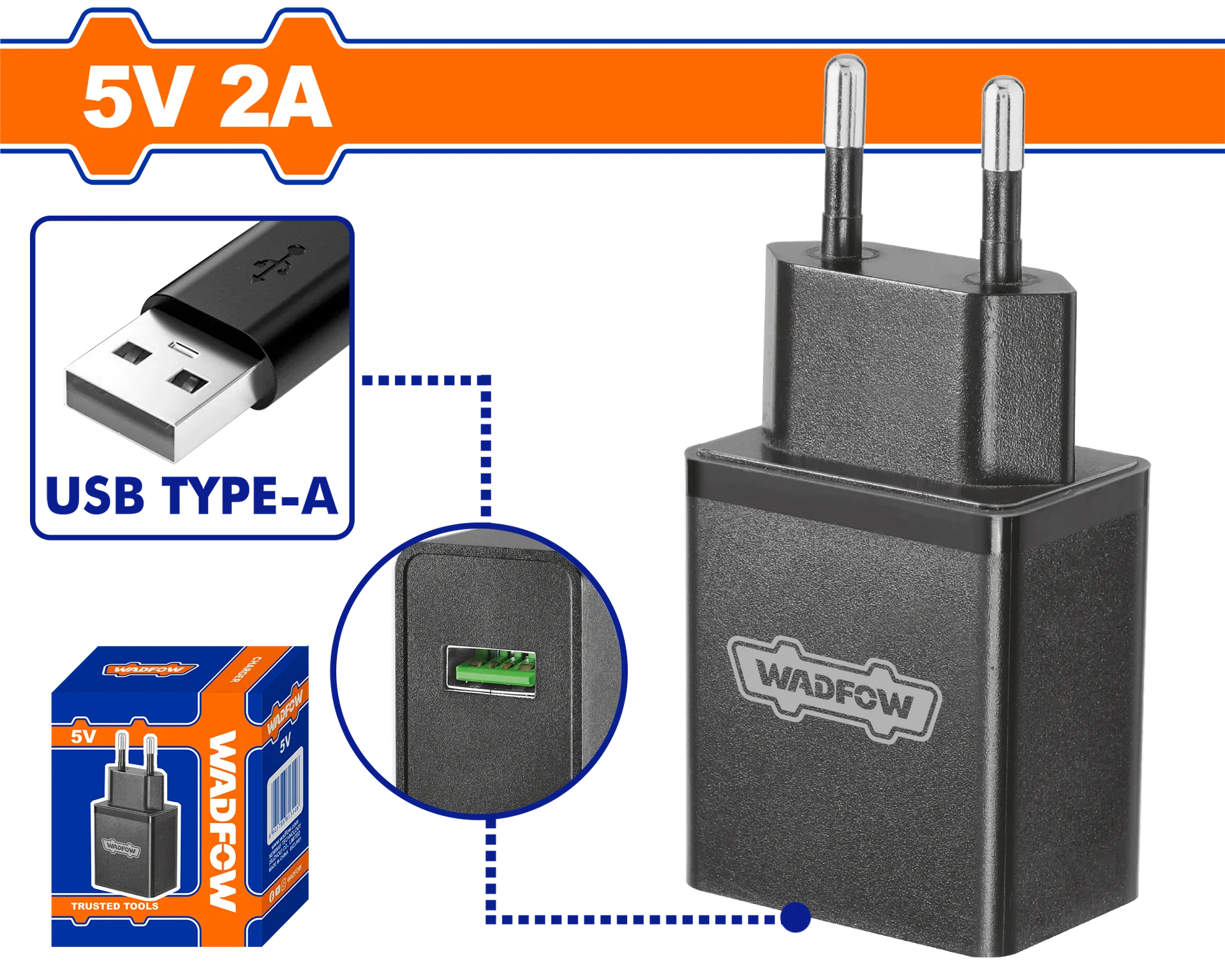 USB polnač 2A WADFOW WFCT552