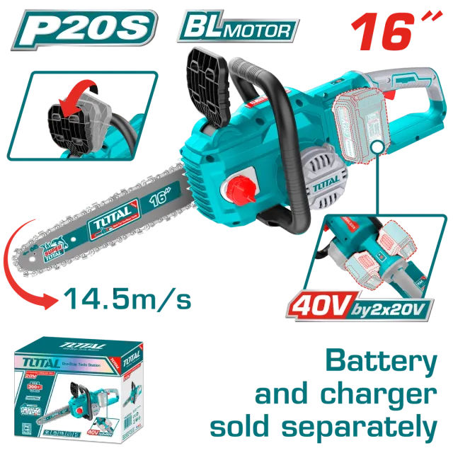 МОТОРНА ПИЛА 40V (2x20V) СОЛО БЕЗ БАТЕРИИ 16″ ТОТAL TOTAL TGSLI40168