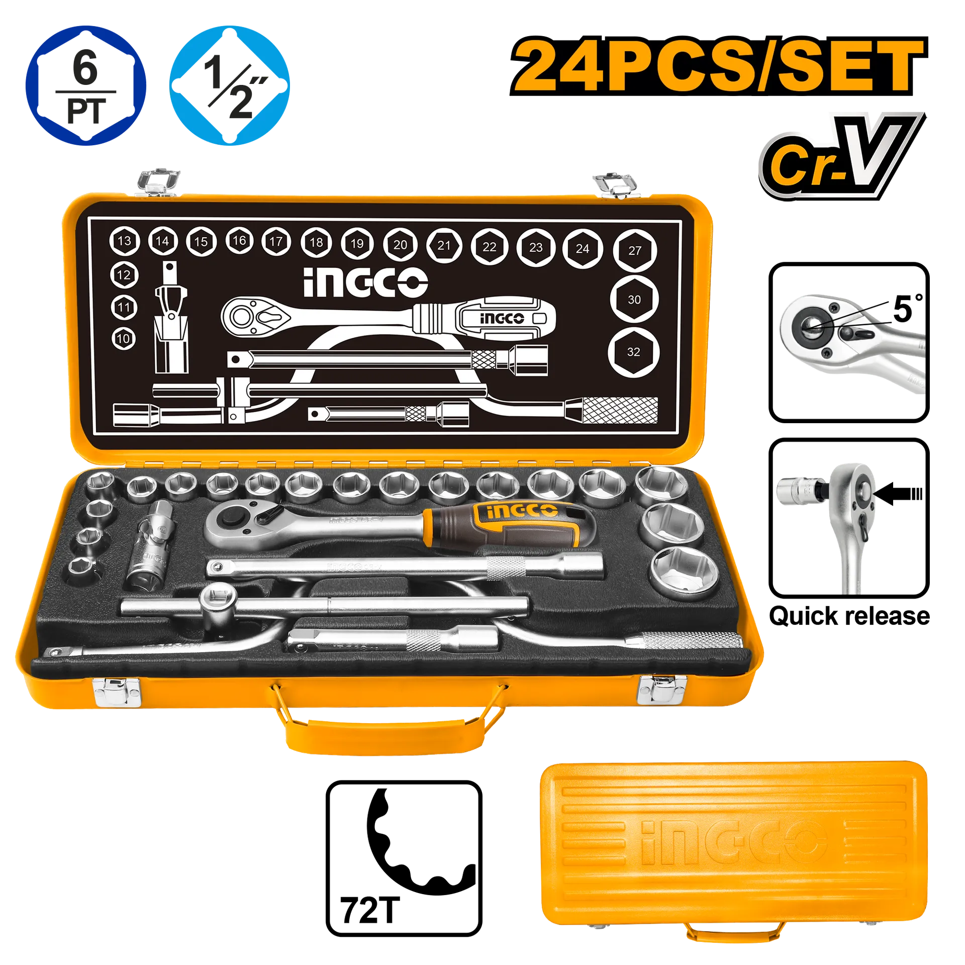 Shandë rradhore set 24/1 1/2" 72T INGCO HKTS0243
