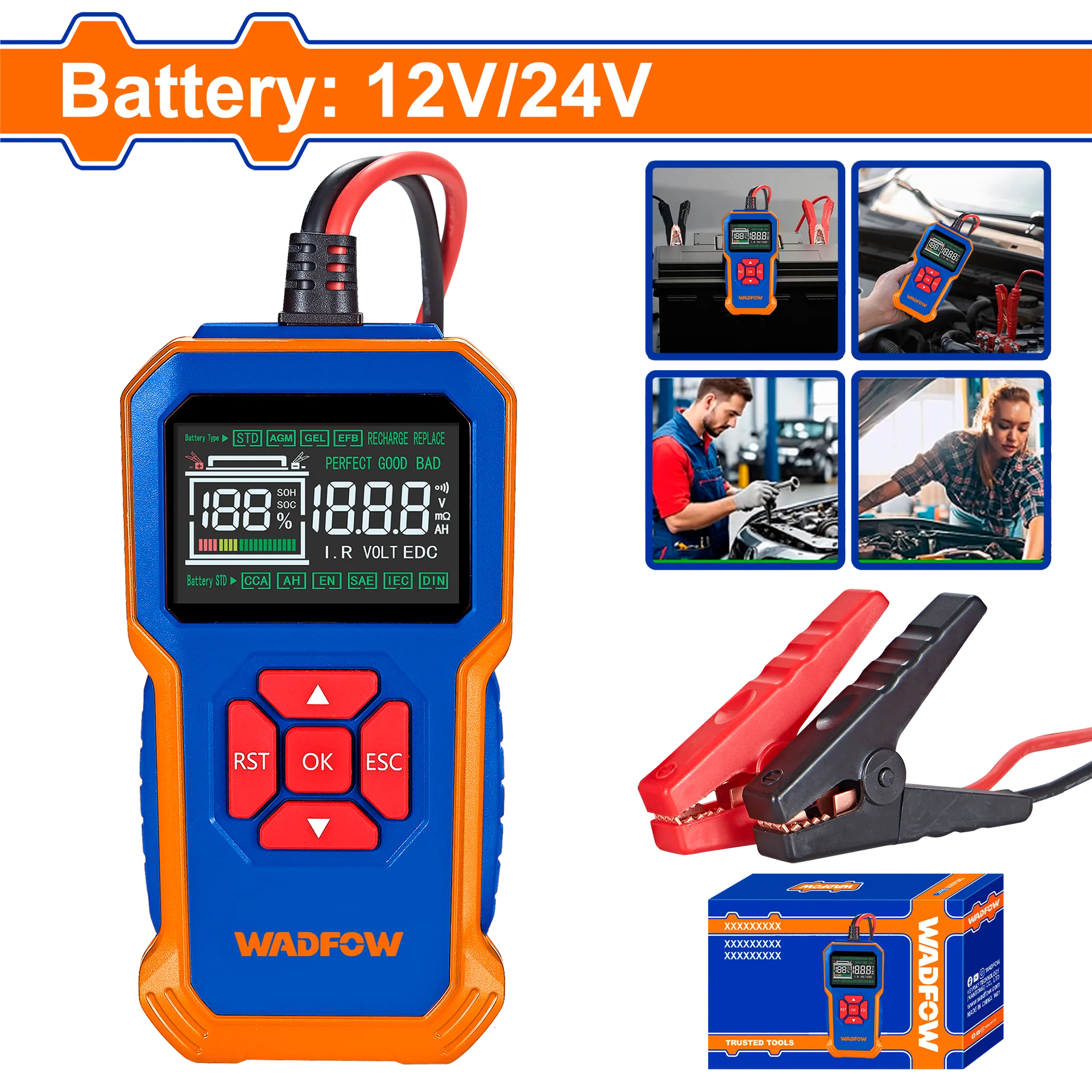 ТЕСТЕР ЗА АКУМУЛАТОР 12V/24V WADFOW WVTD1511