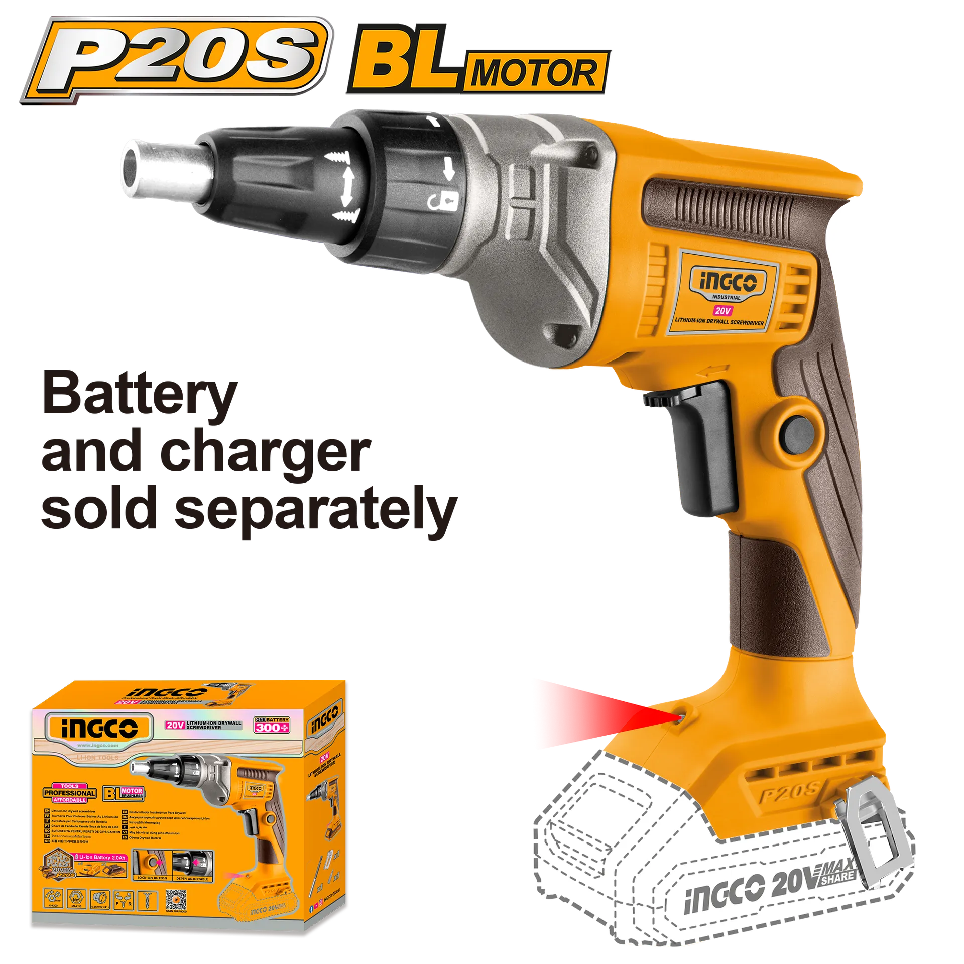 Përforcuesë gipskarton me bateri 20V solo pa bateri INGCO CDSLI2042006