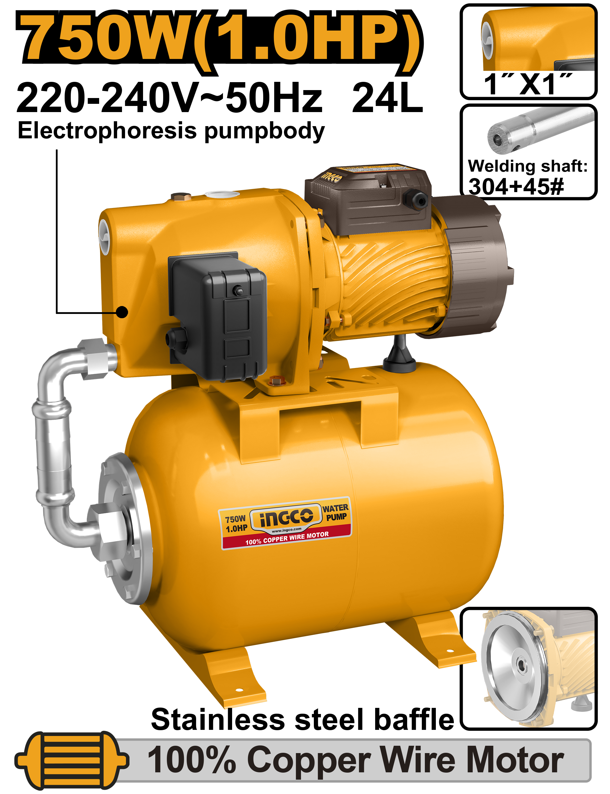 0.75KW pompa për ujit hidrofor INGCO JPT075068