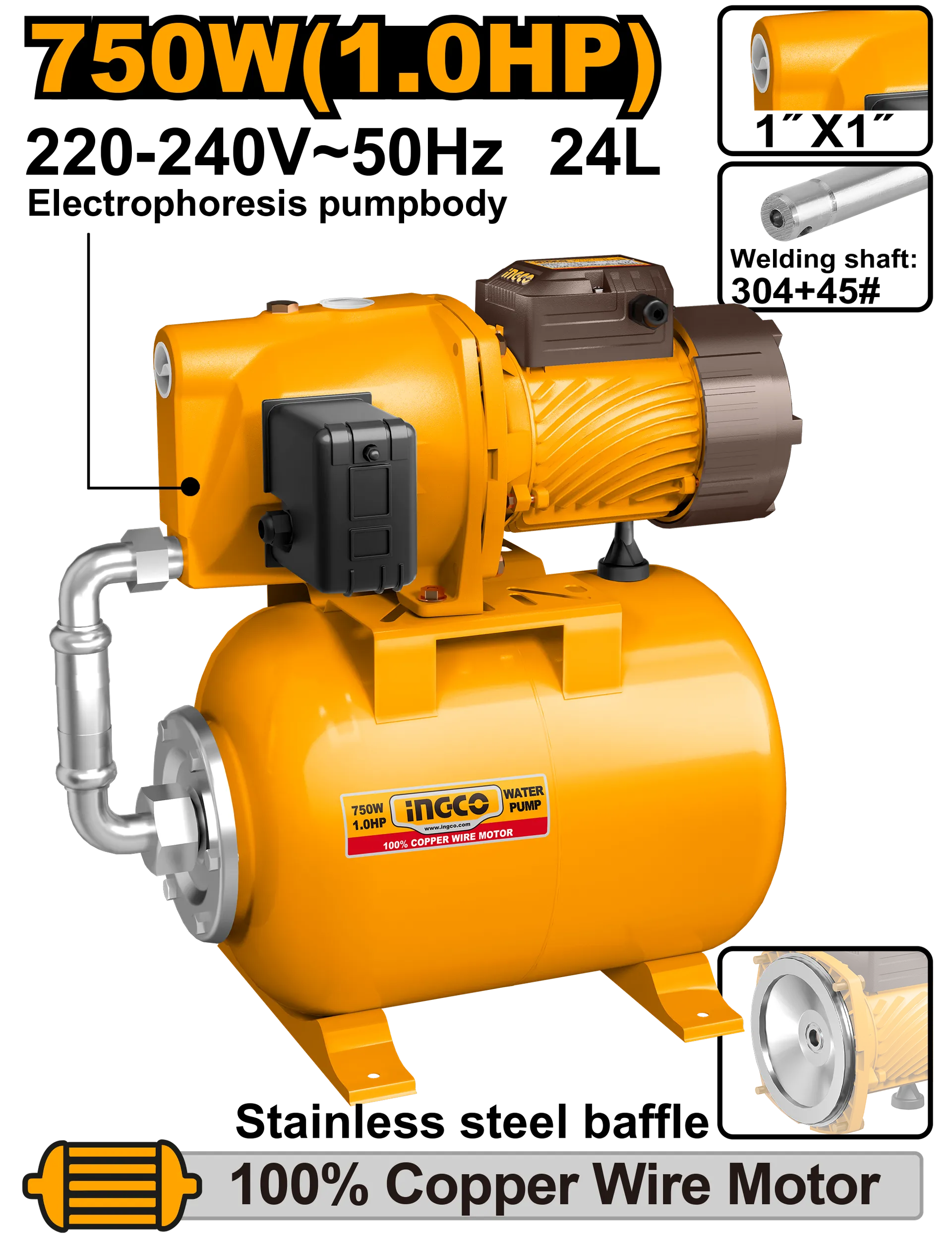 0.75KW pompa për ujit hidrofor INGCO JPT075068