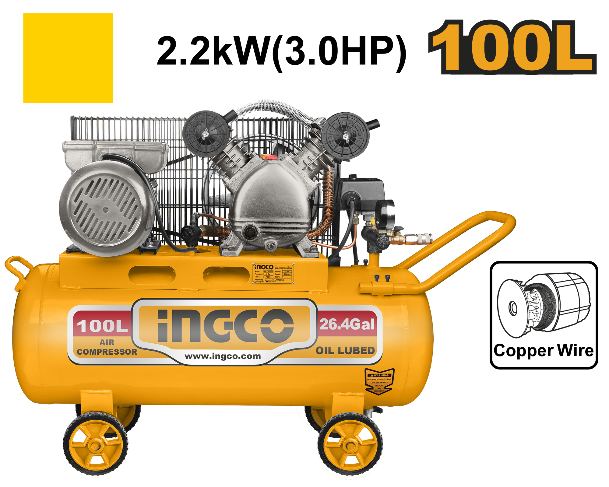 Kompresor vaji 100L 2.2KW INGCO AC1301008