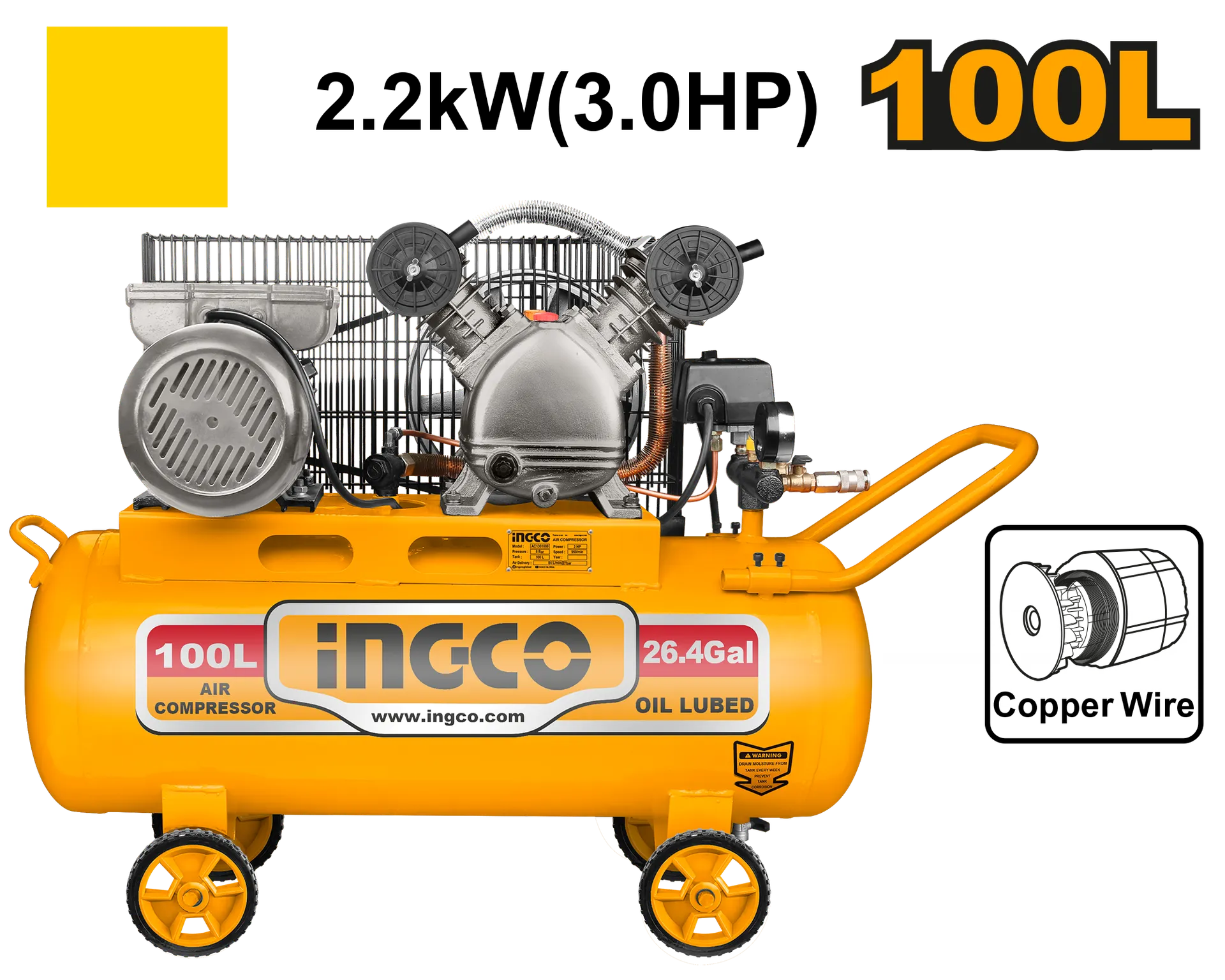 Kompresor vaji 100L 2.2KW INGCO AC1301008