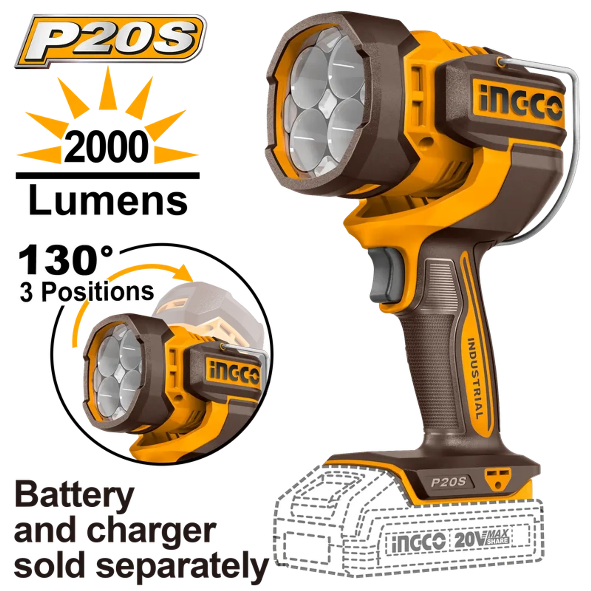 Drita puntuese 2000LM 20V solo pa bateri INGCO CWLI2088
