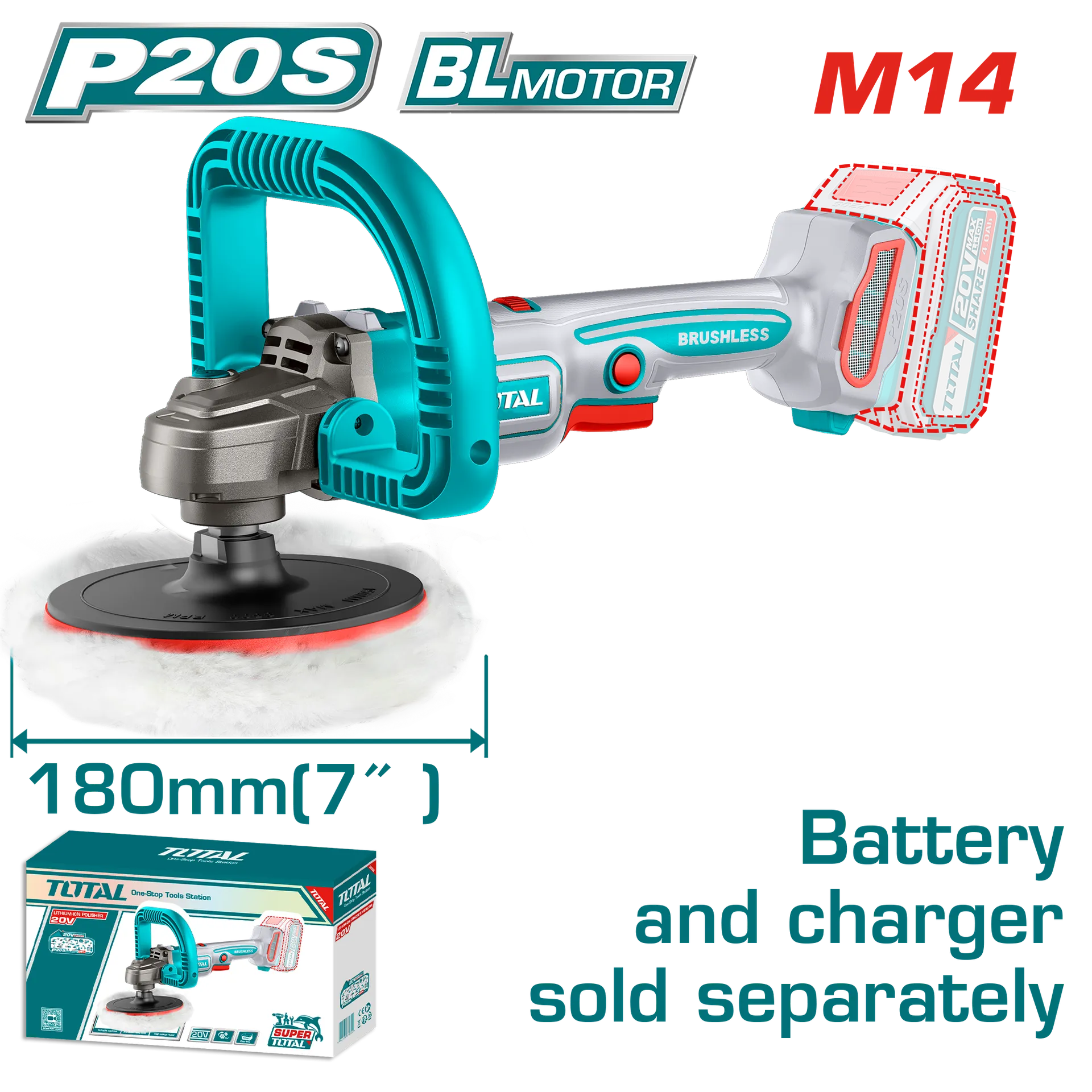 Poliruese TOTAL 180mm vetem pa baterii TAPLI2018