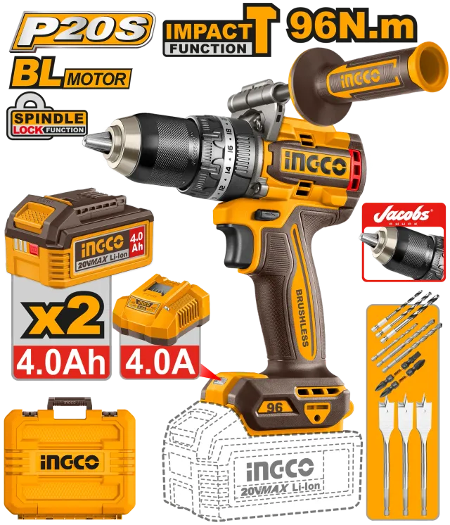ШТРАФИЛИЦА 96Nm 20V 2×4.0Ah БАТЕРИИ INGCO CIDLI209686