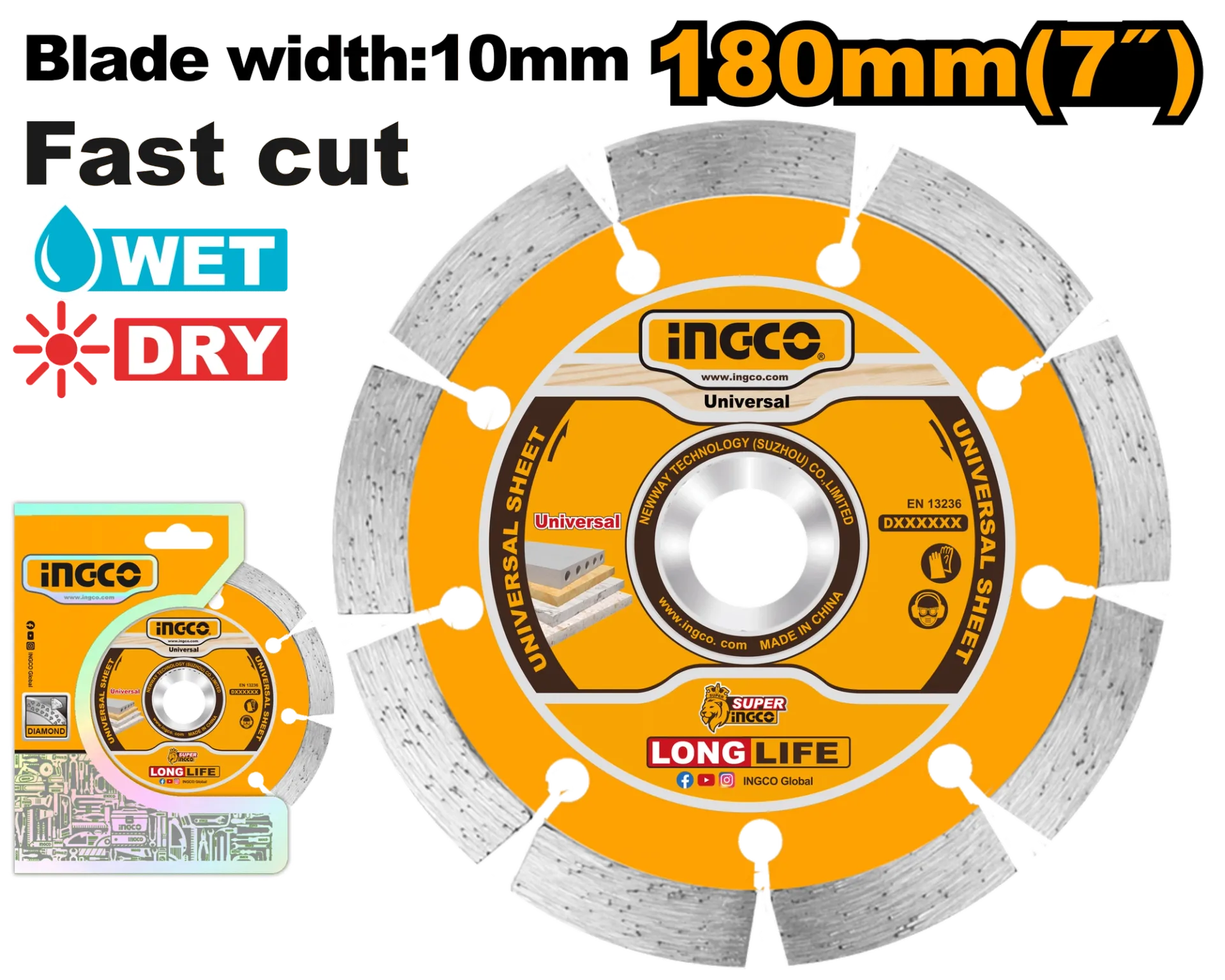 Disk diamanti universal 180mm prurje e shpejtë INGCO DMD011802