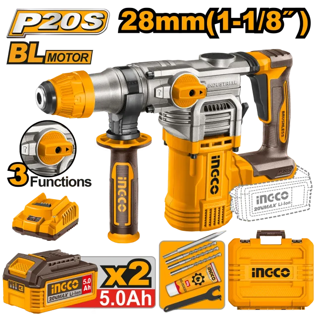 УДАРЕН ЧЕКАН ДУПЧАЛКА SDS+ 20V 2×5.0Ah 28mm INGCO CRHLI202885