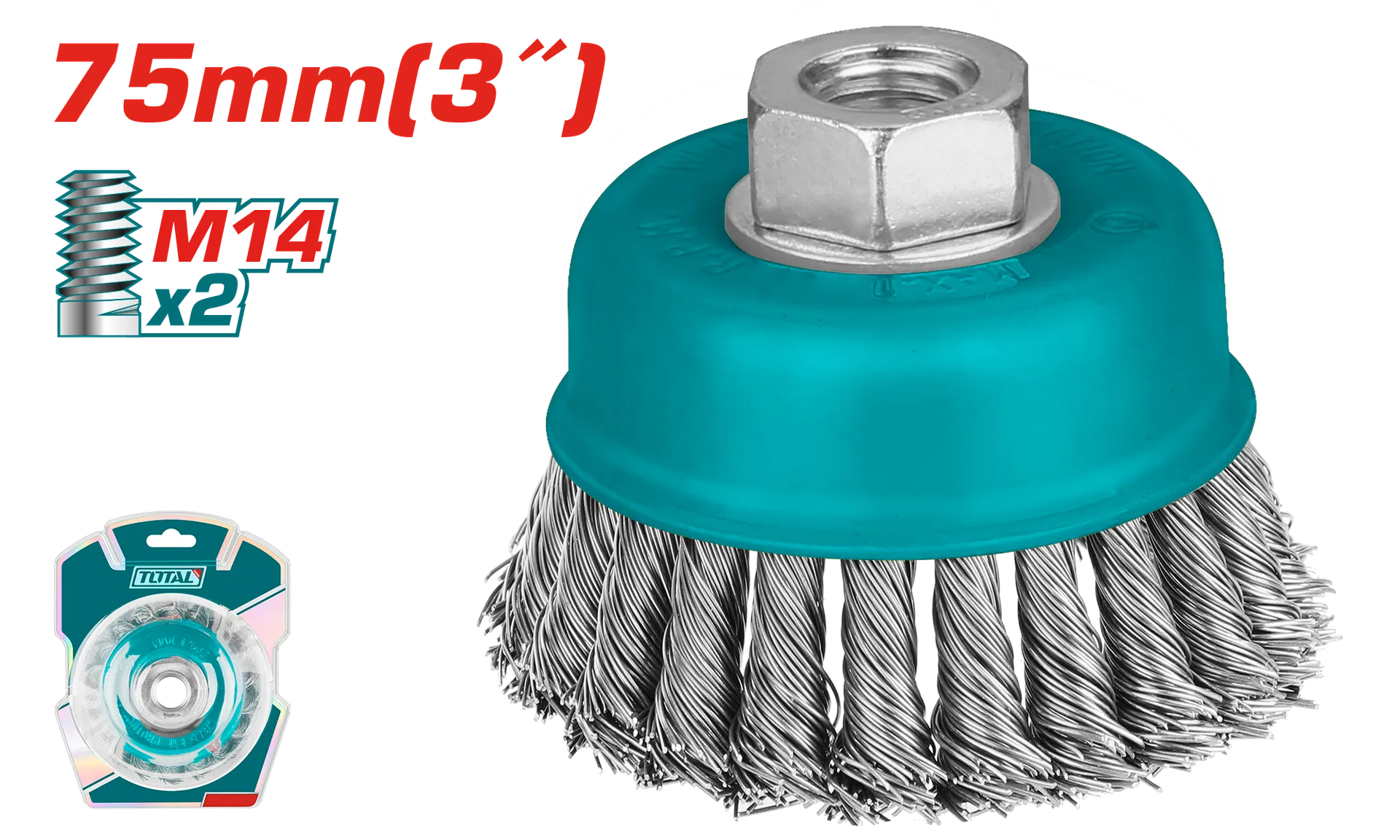 Furça metal 75mm për bluarje këndore M14x2 TOTAL TAC32031