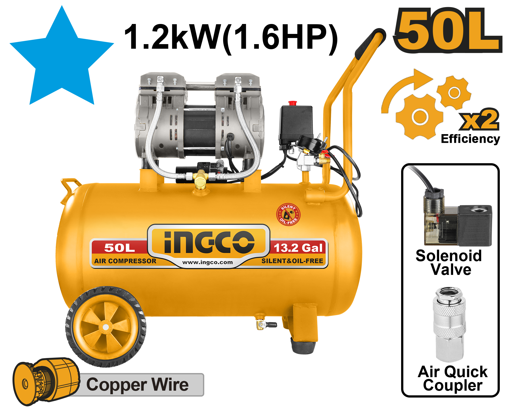 Kompresor bezdhe uji 50L 1.2KW INGCO ACS112501