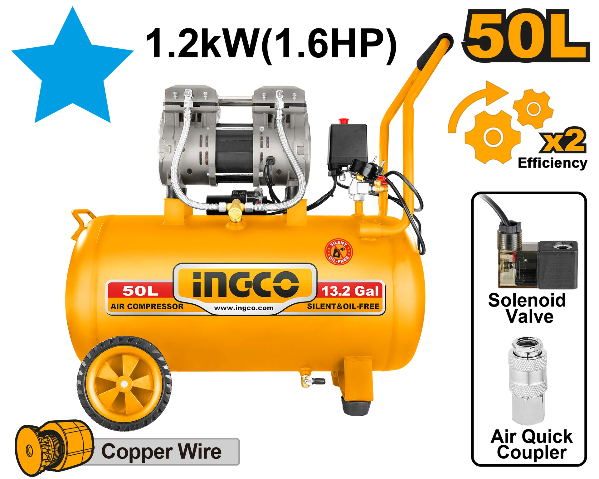 Kompresor bezdhe uji 50L 1.2KW INGCO ACS112501