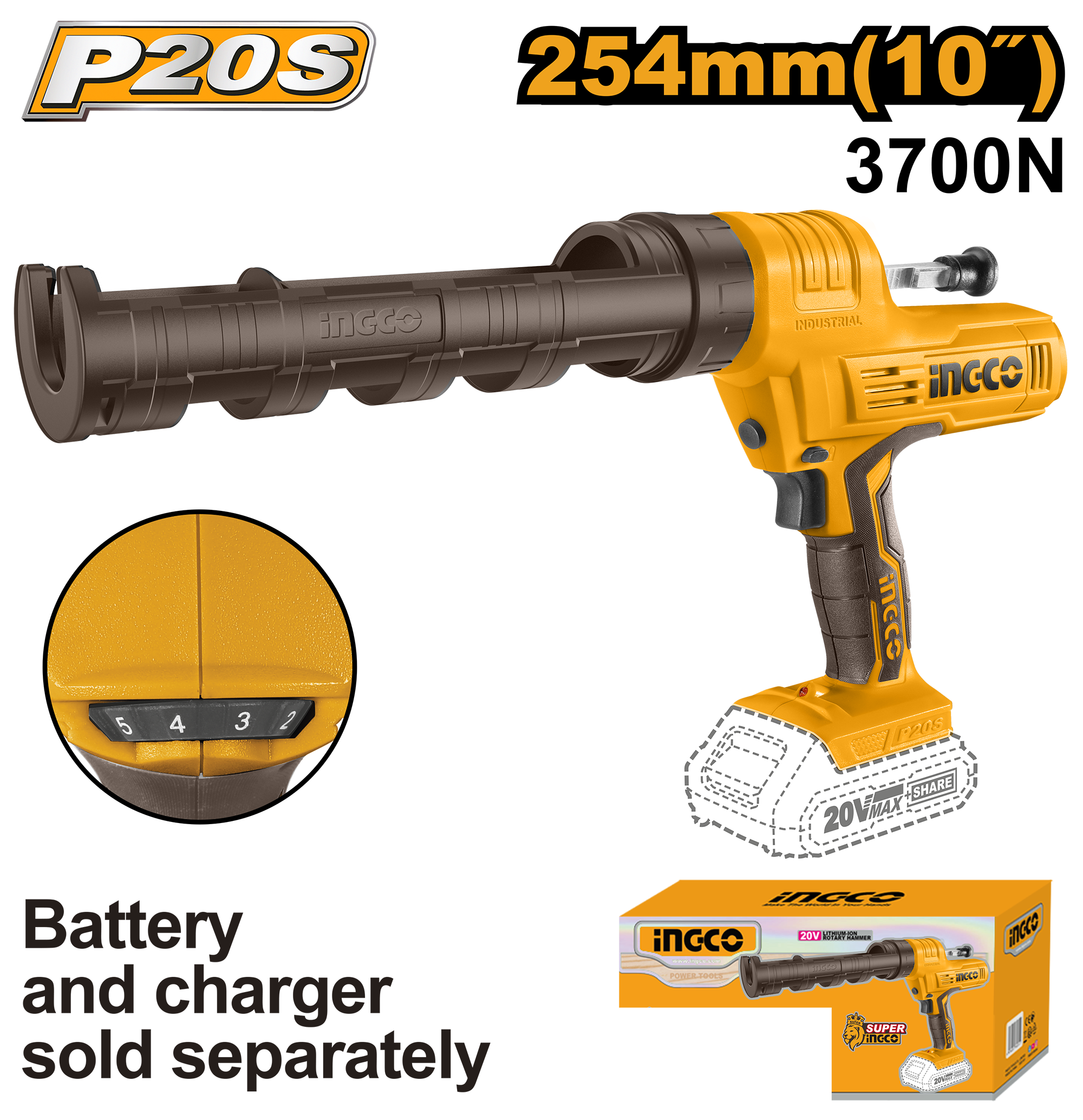 Pistol silikoni me bateri 20V solo pa bateria INGCO CCGLI2001