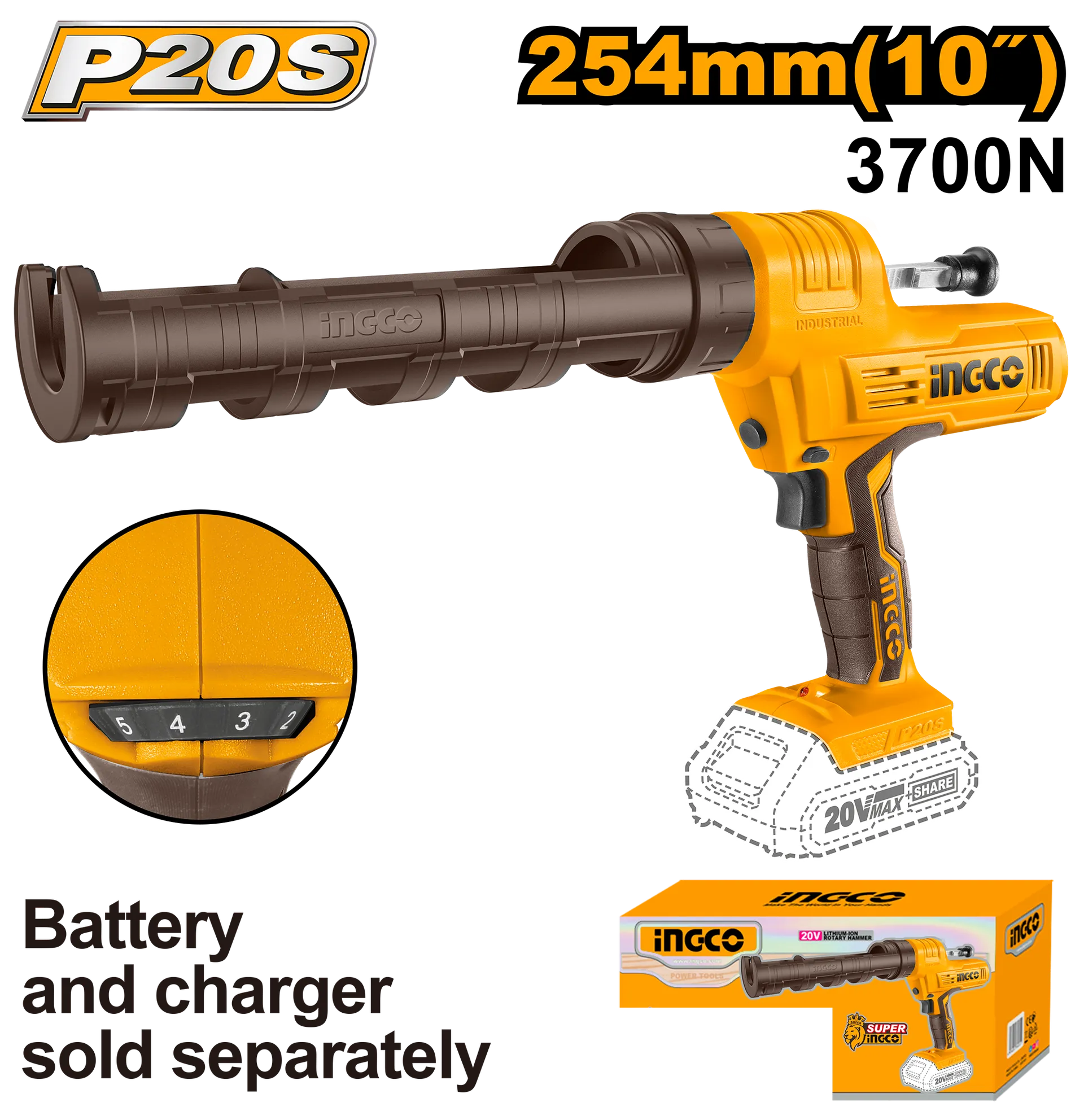 Pistol silikoni me bateri 20V solo pa bateria INGCO CCGLI2001