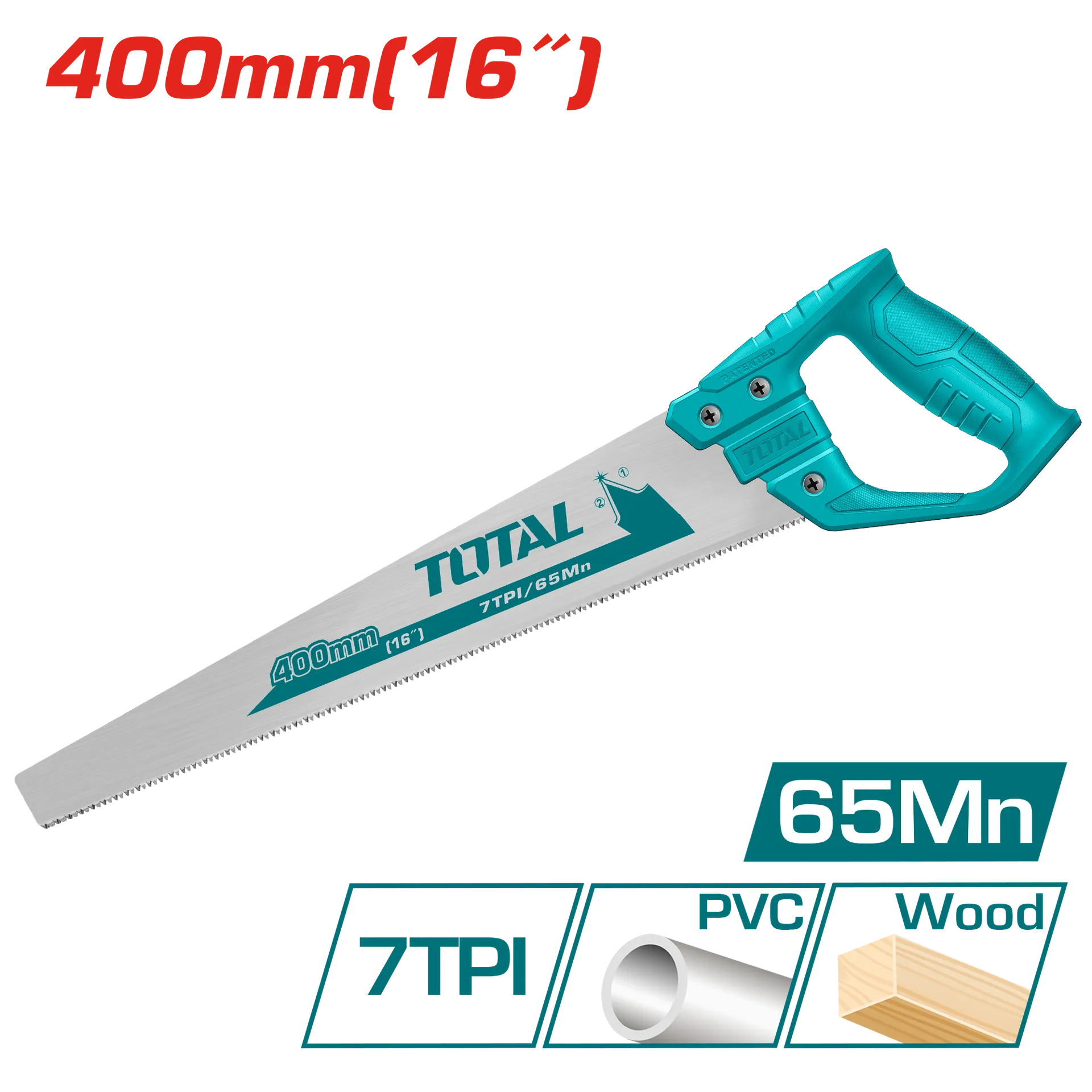 Sharrë me dorë TOTAL 400mm 7TPI për dërrasë dhe plastikë THT551663D