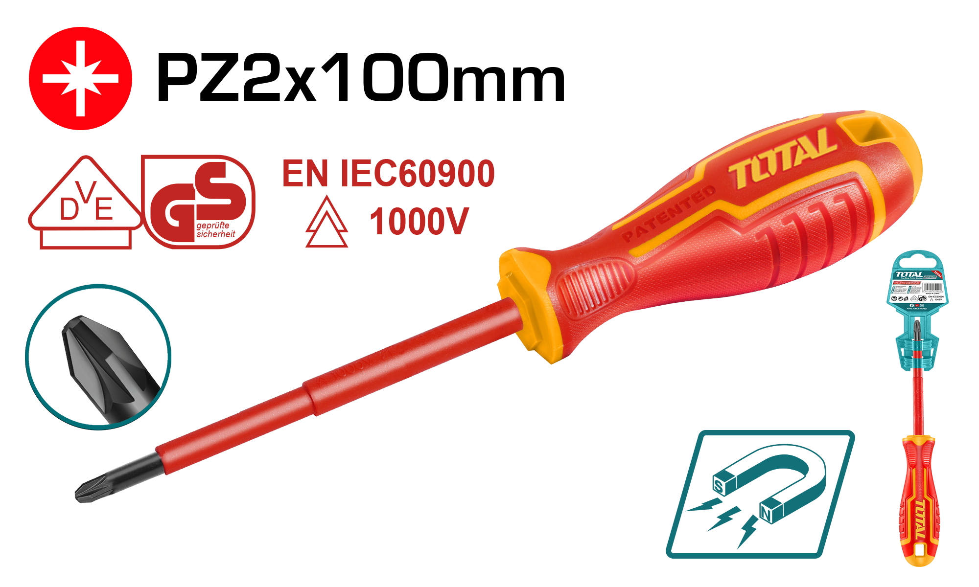 Kaçavidë elektricisti PZ2x100mm TOTAL THTISPZ2100
