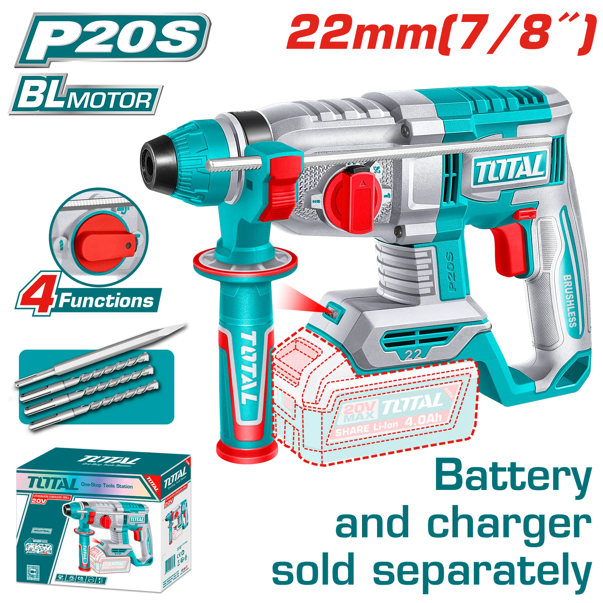 Shpuese goditese bulina SDS+ 22mm 20V vetem pa baterie TOTAL TRHLI21228