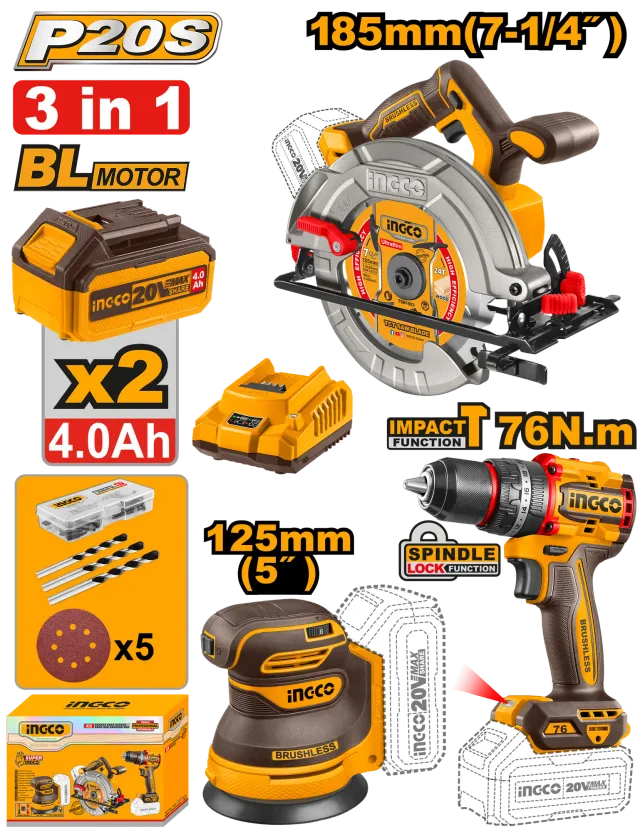 БАТЕРИСКИ COMBO СЕТ 3/1 INGCO 2×4.0Ah COSLI250181