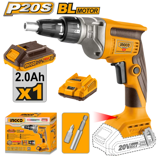 БАТЕРИСКА ШТРАФИЛИЦА ЗА ГИПСКАРТОН 20V СО 1×2.0Ah БАТЕРИЈА INGCO CDSLI204200