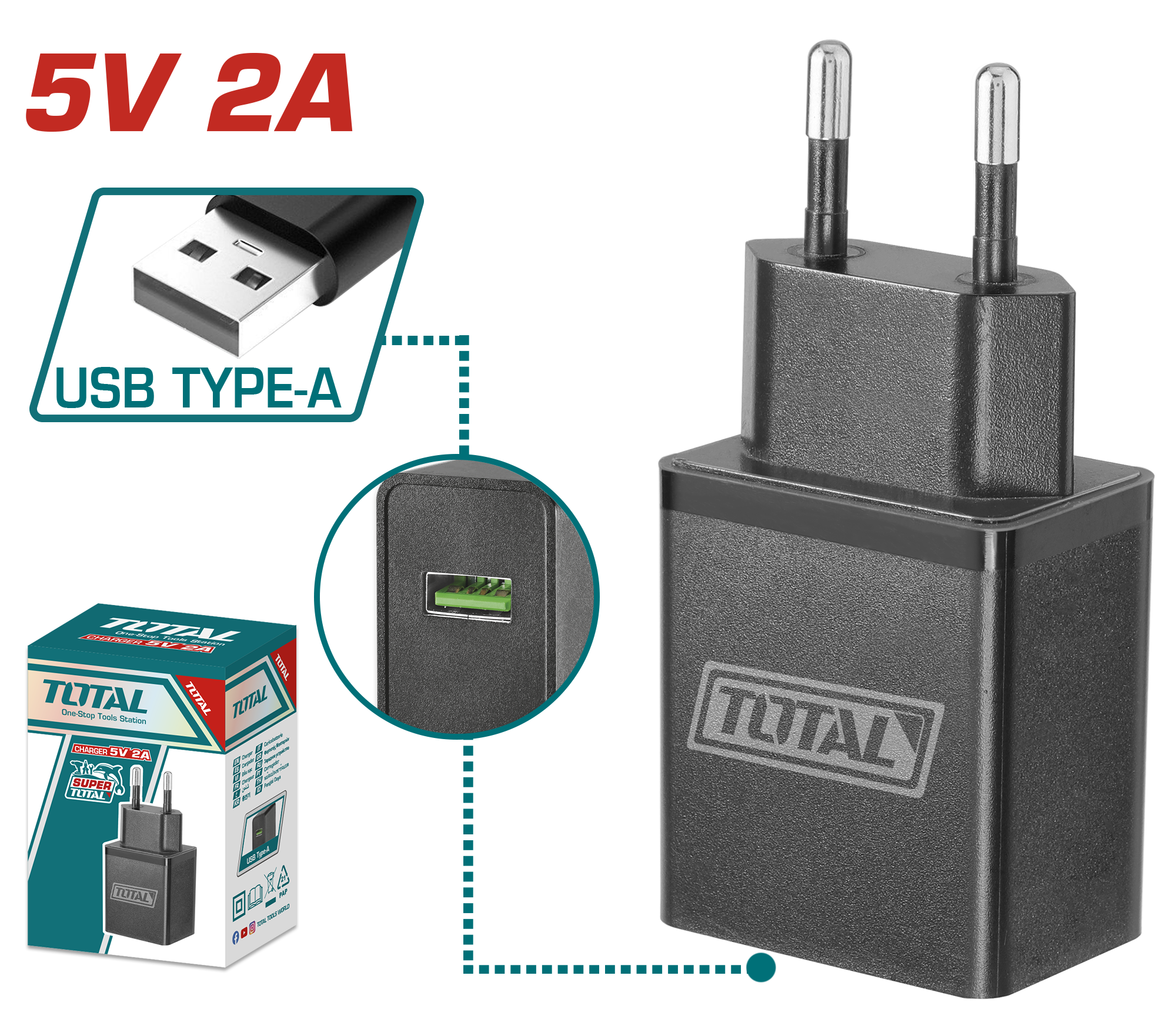 USB ПОЛНАЧ 5V 2A TOTAL TCLI120502