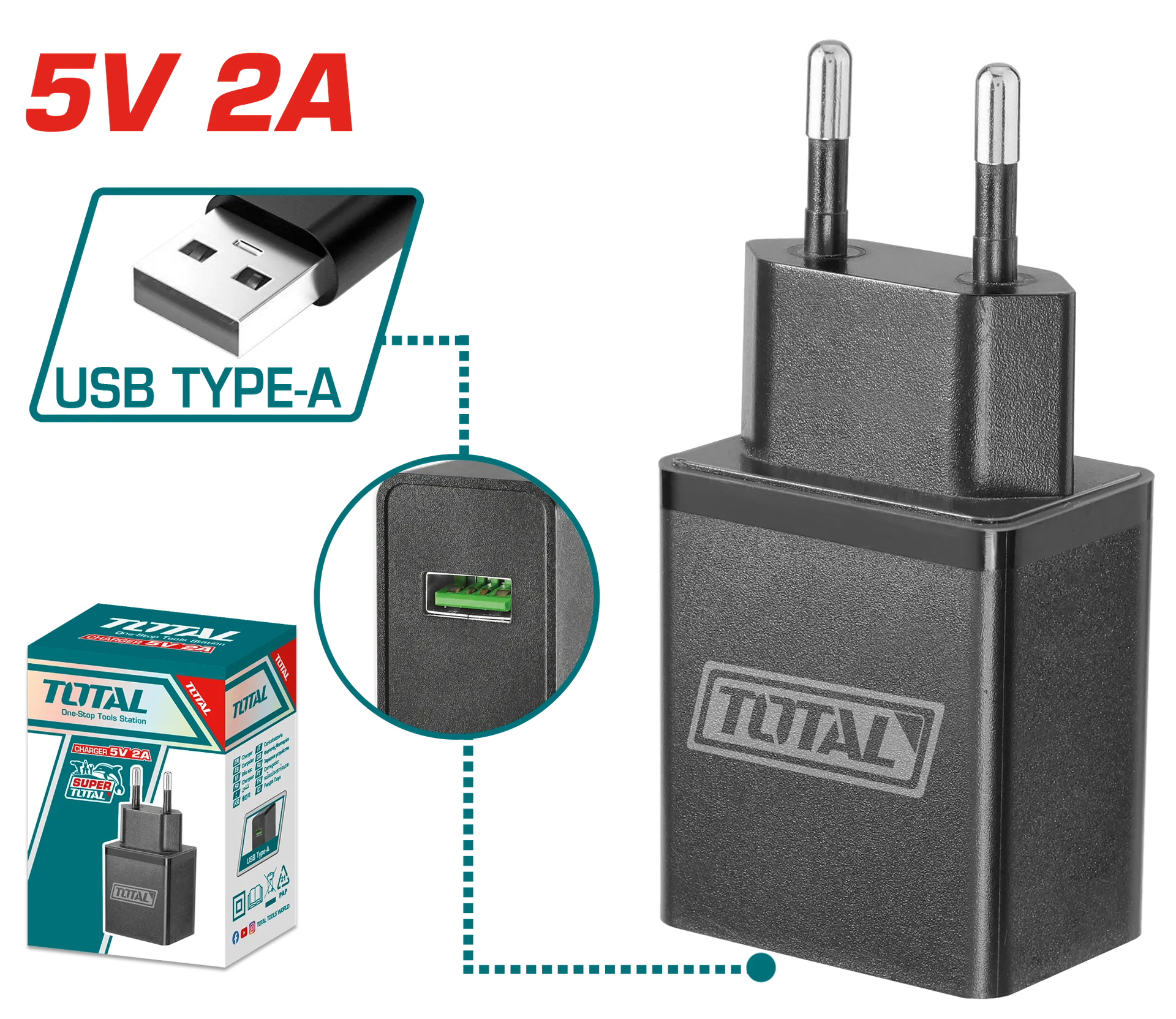 USB ПОЛНАЧ 5V 2A TOTAL TCLI120502