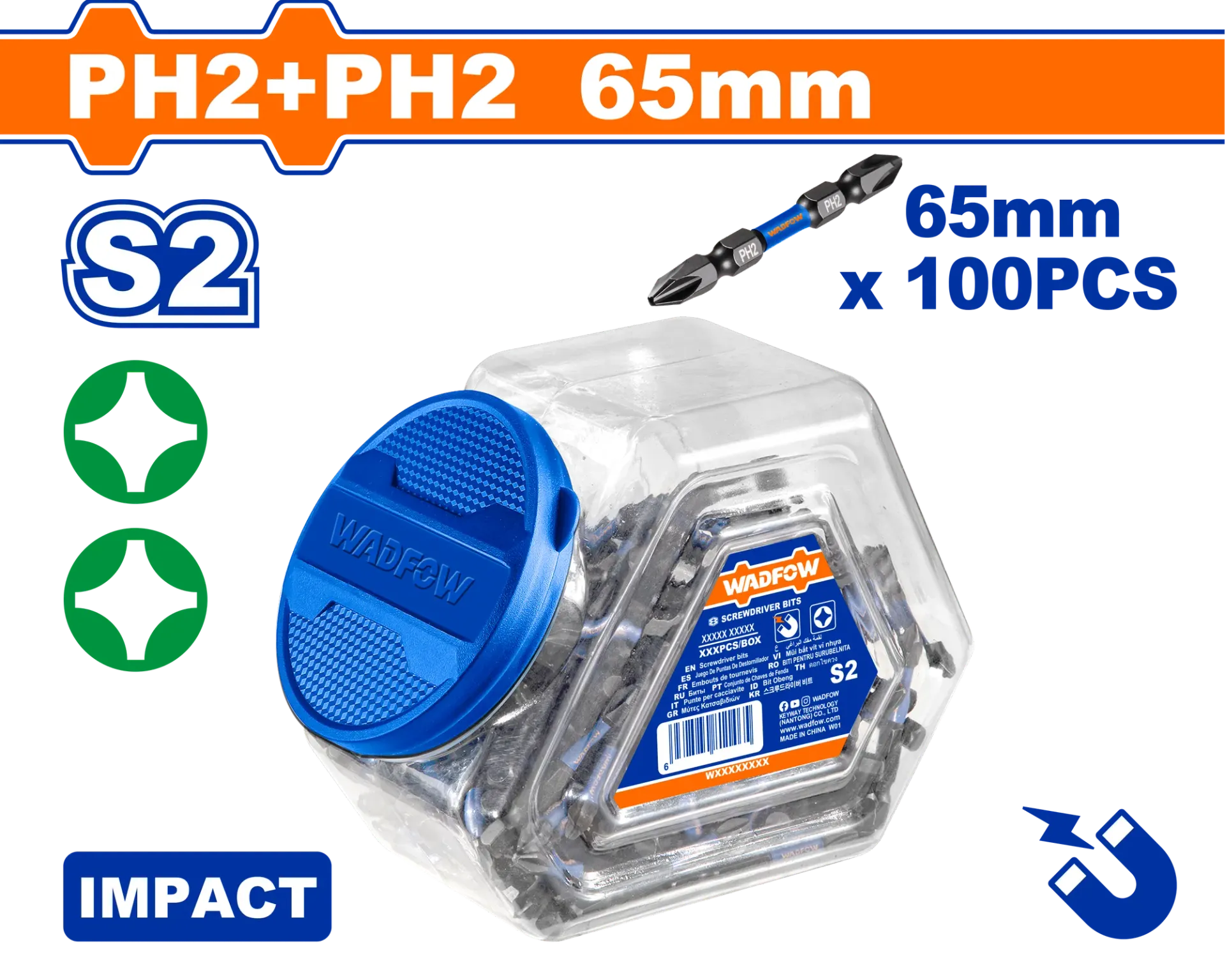 Set 100/1 double-sided bit BLACK 65mm PH2 WADFOW WSV5KPH265