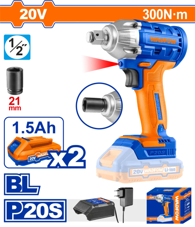УДАРЕН ОДВРТУВАЧ 20V 300Nm 2×1.5Ah WADFOW WCD1512