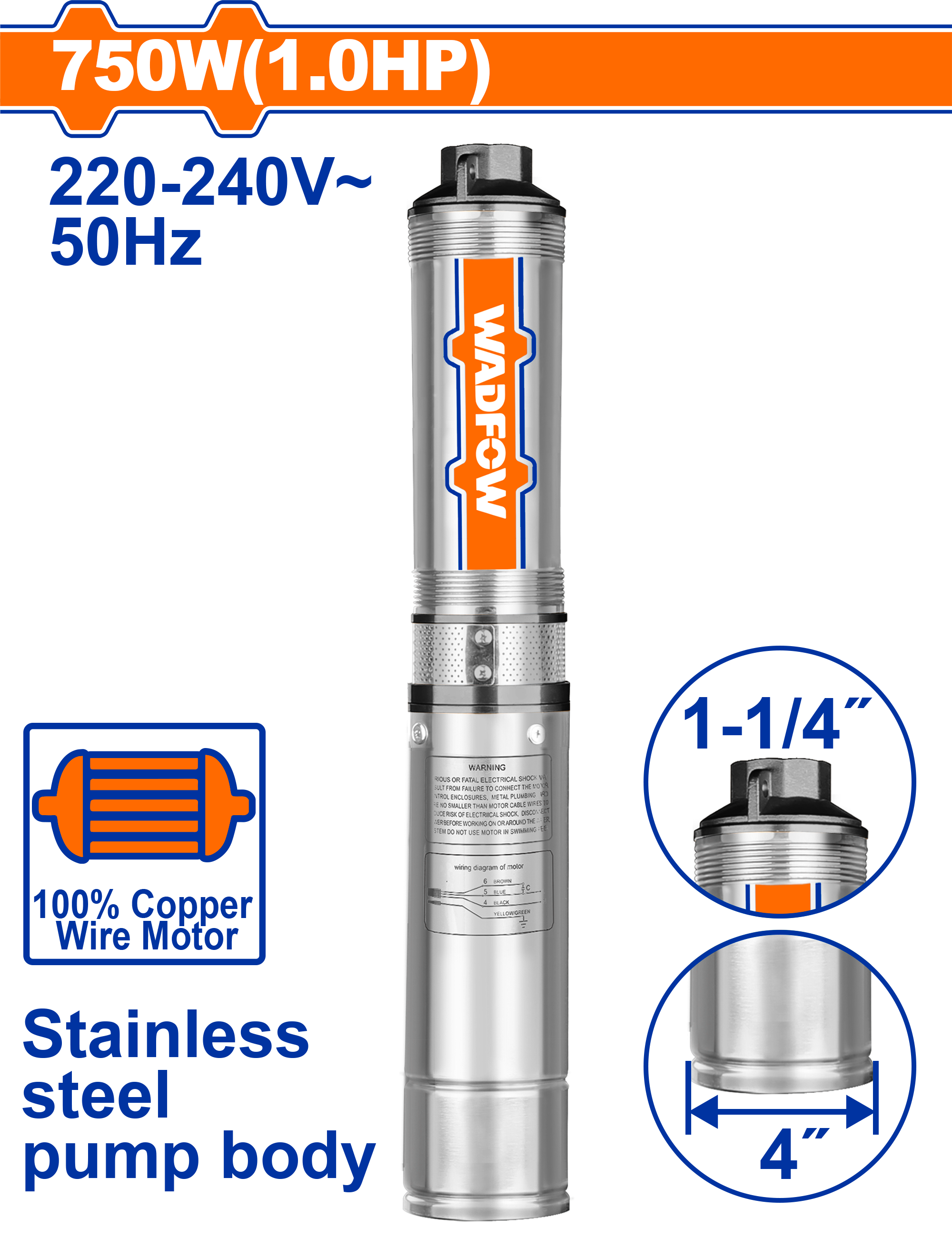 Pompë zhytese për ujin 0.75KW WADFOW WWPDA03