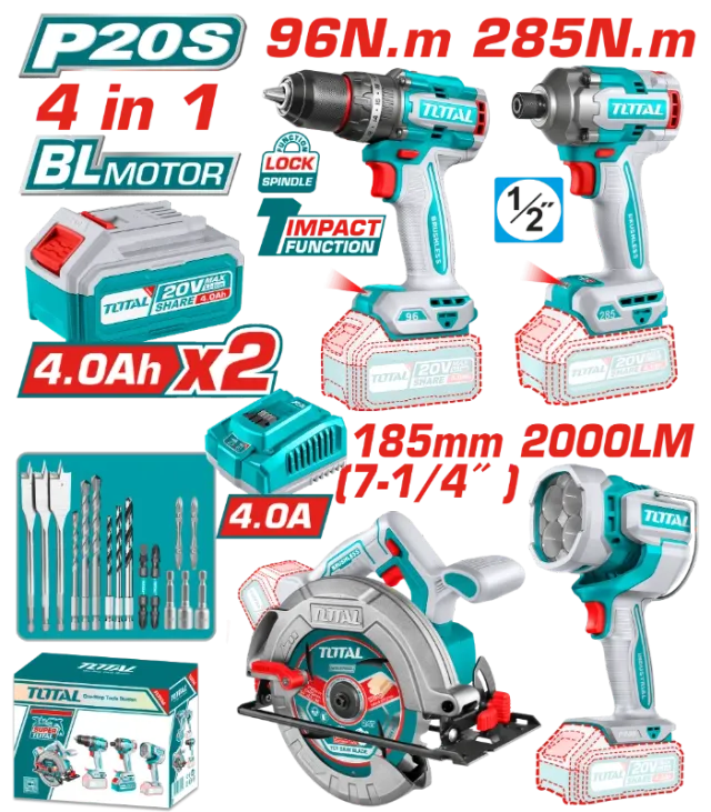 COMBO СЕТ 4/1 20V 2×4.0Ah TOTAL TOSLI241297(M)