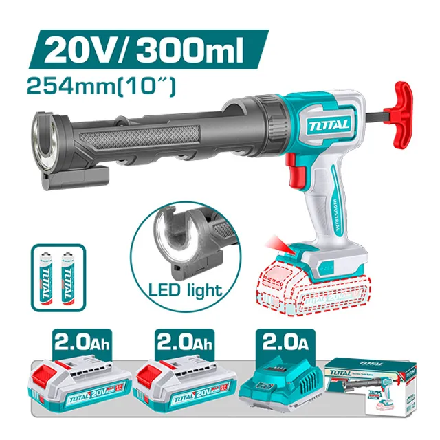 БАТЕРИСКИ ПИШТОЛ ЗА СИЛИКОН 20V 300ml TOTAL TCGLI20021