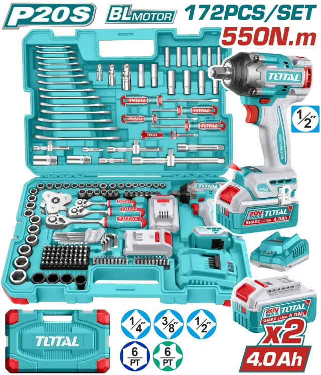 COMBO СЕТ 172/1 20V УДАРЕН ОДВРТУВАЧ 500Nm + РАЧЕН АЛАТ TOTAL THKTHP41728