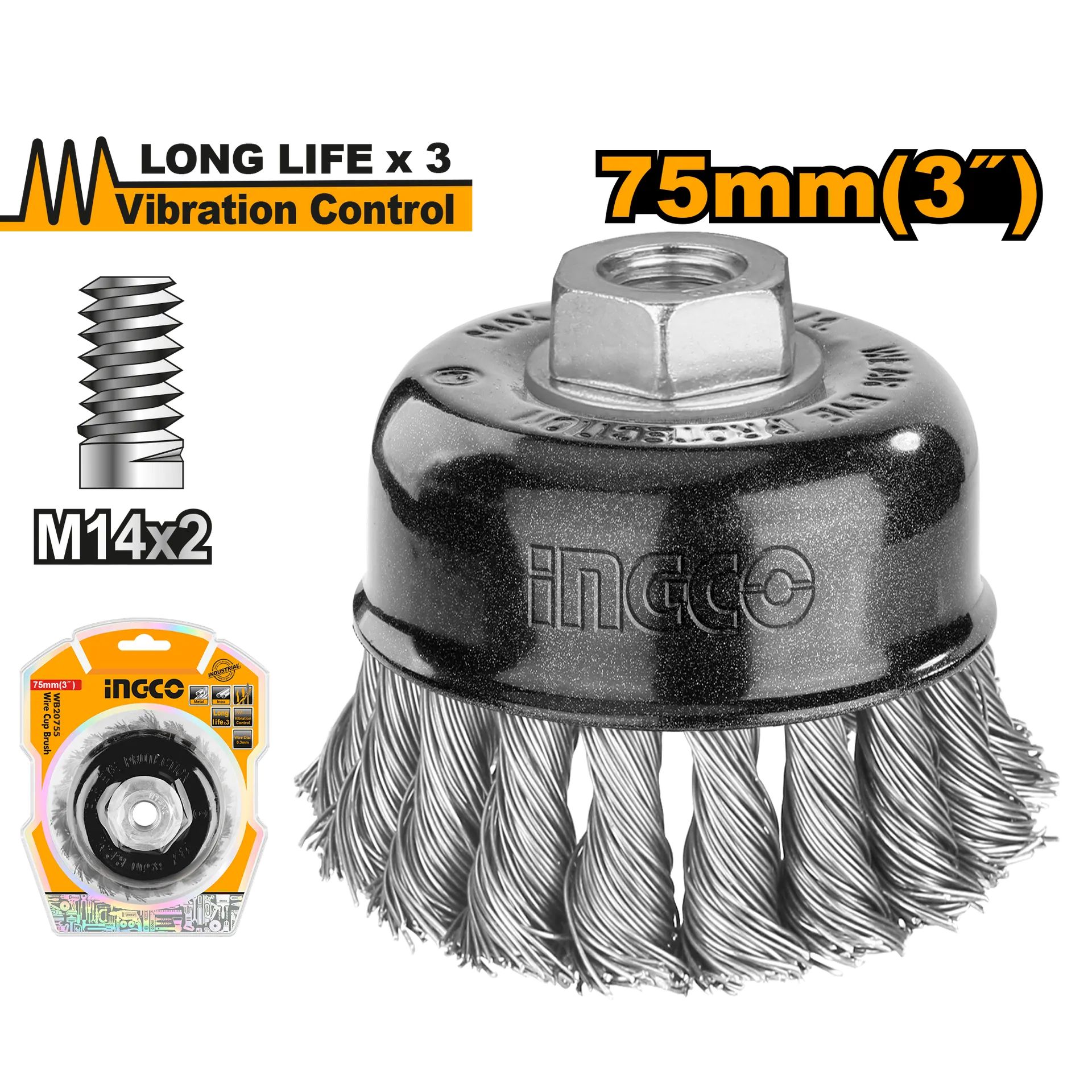 Furçë metal 75mm M14x2 INGCO WB20755