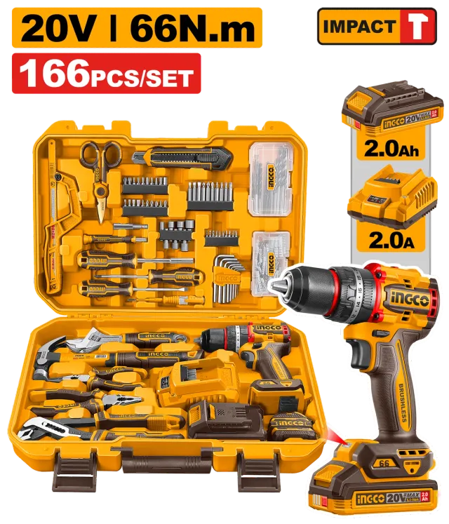 COMBO СЕТ 166/1 ШТРАФИЛИЦА 66Nm 20V + РАЧЕН АЛАТ INGCO HKTHP41662