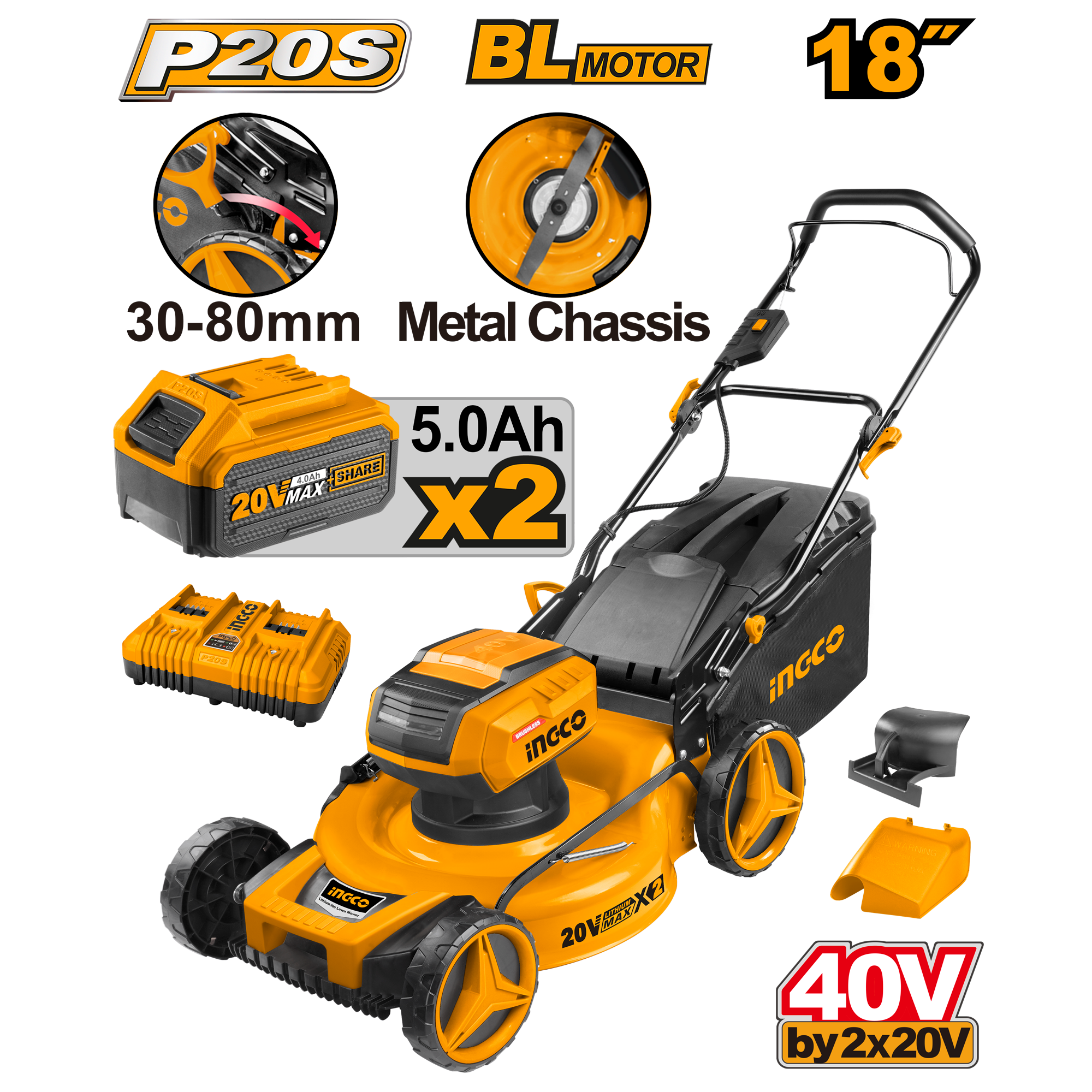 Makinë për prerje bari INGCO 20V 2X5.0Ah 18" (460mm) LMLI20182