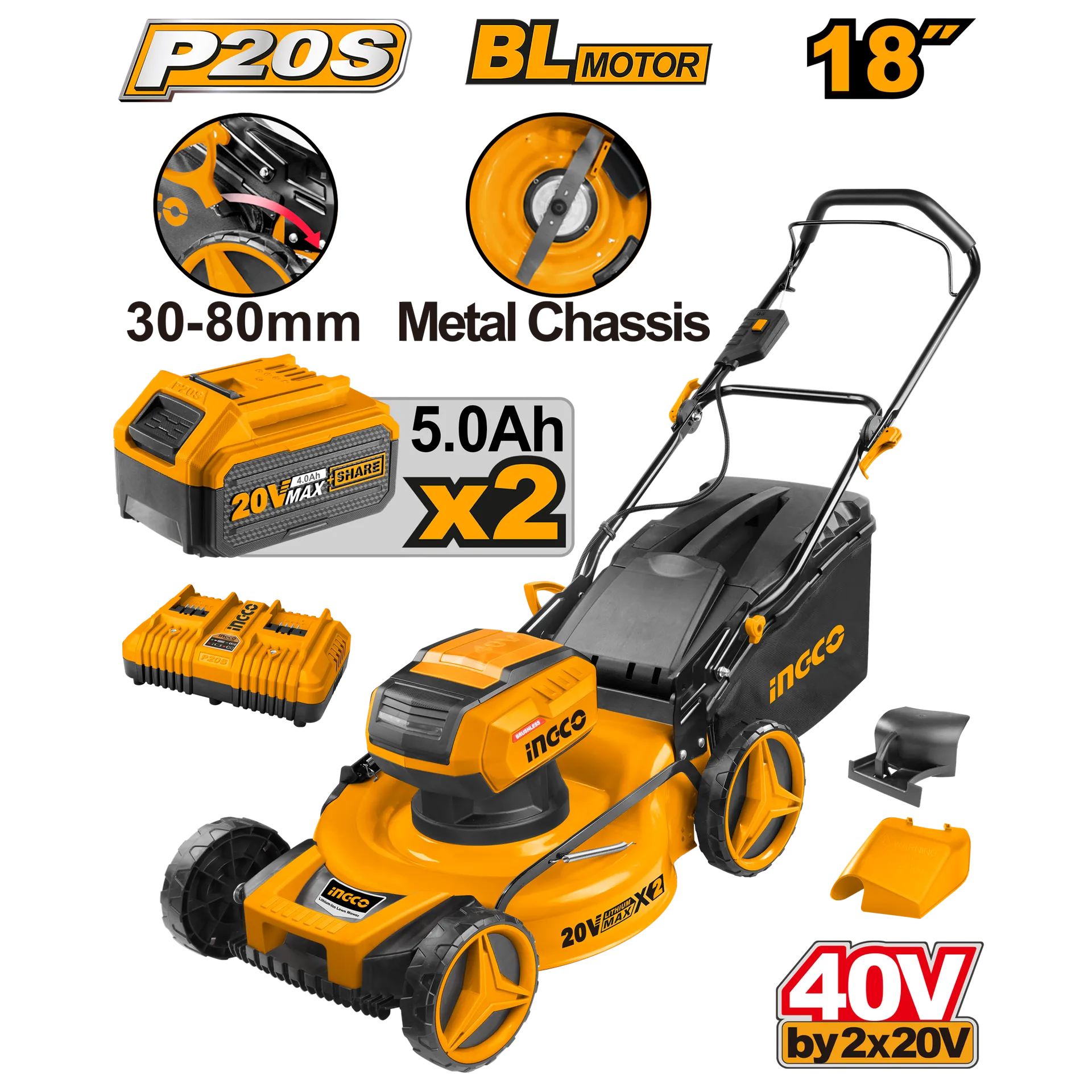 Makinë për prerje bari INGCO 20V 2X5.0Ah 18" (460mm) LMLI20182