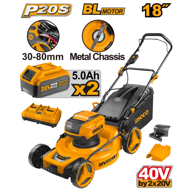 КОСИЛКА ЗА ТРЕВА INGCO 20V 2X5.0Ah 18″ (460mm) LMLI20182
