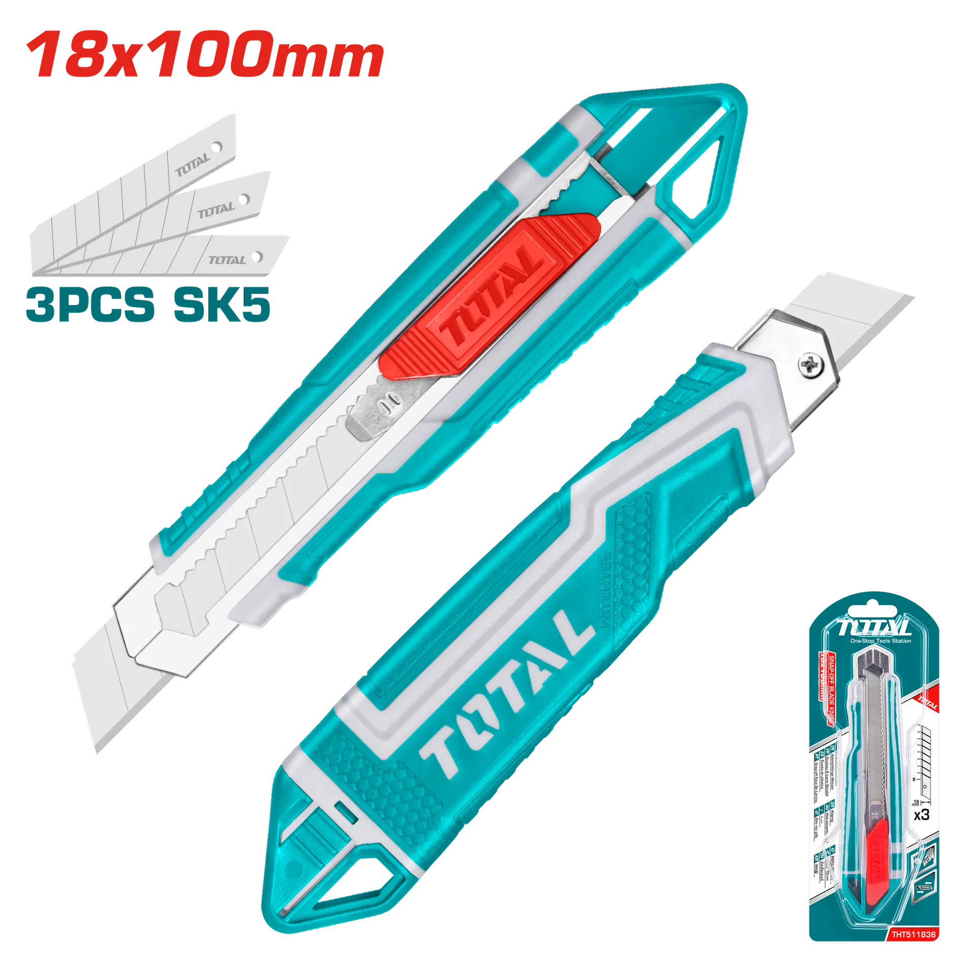 Skalpel TOTAL 18mm SK5 + 3 thika THT511836