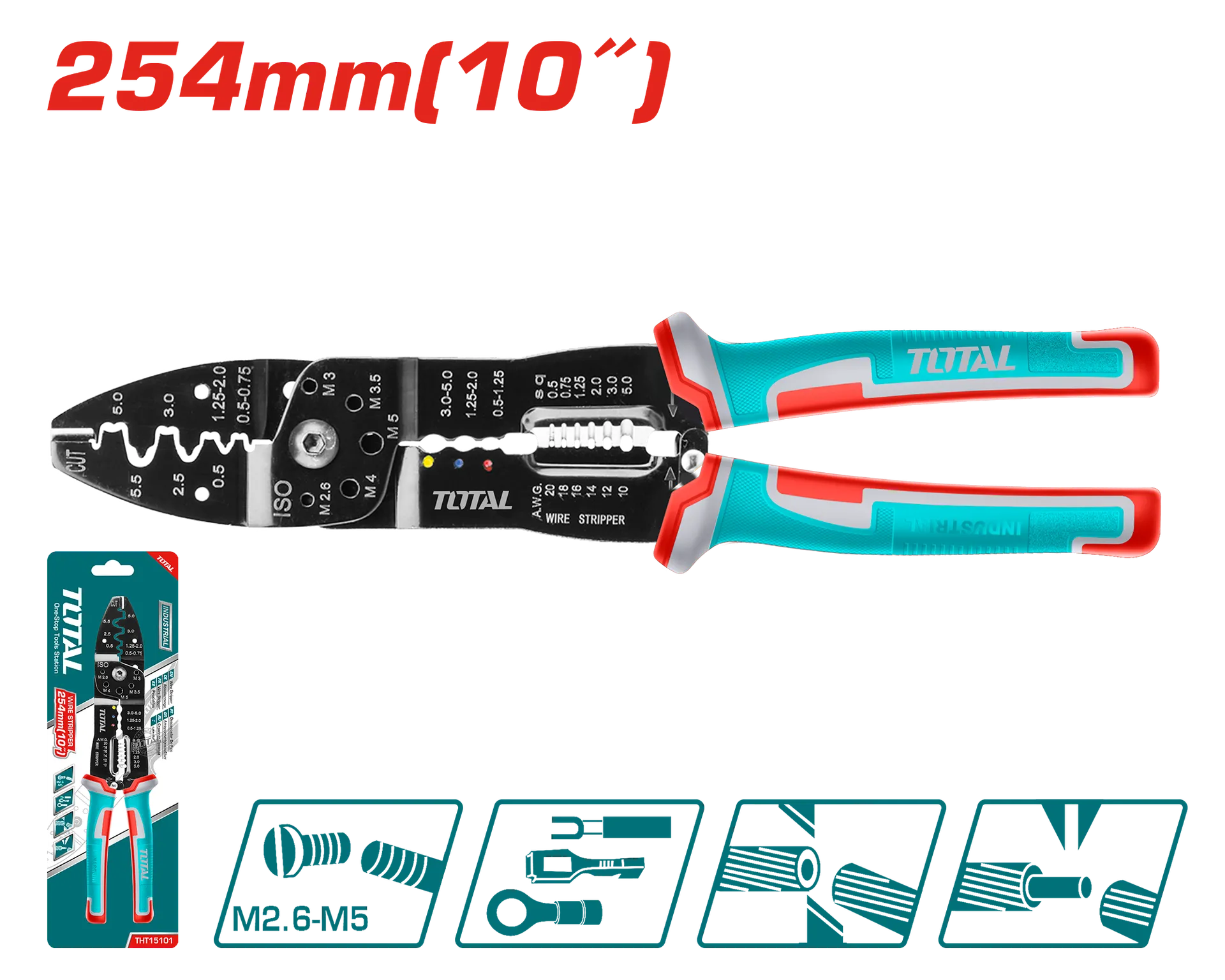 Presa elektrikani 254mm për fllanxhat dhe zhveshje kabllosh TOTAL THT15101