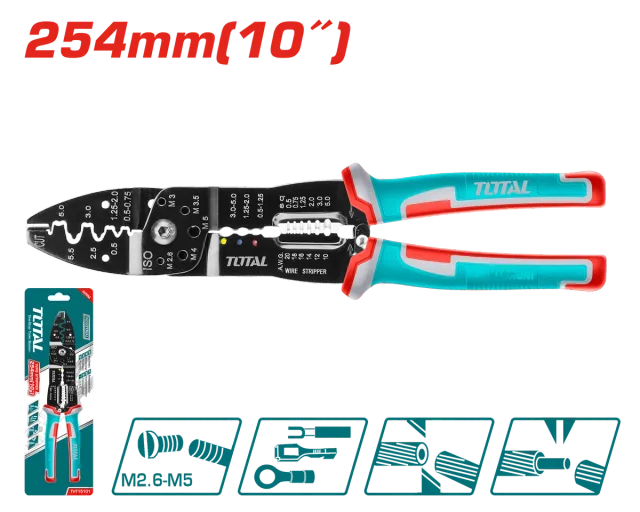 КЛЕШТА ЕЛЕКТРИЧАРСКА 254mm ЗА ПАПУЧИ И ОГОЛУВАЊЕ КАБЕЛ TOTAL THT15101