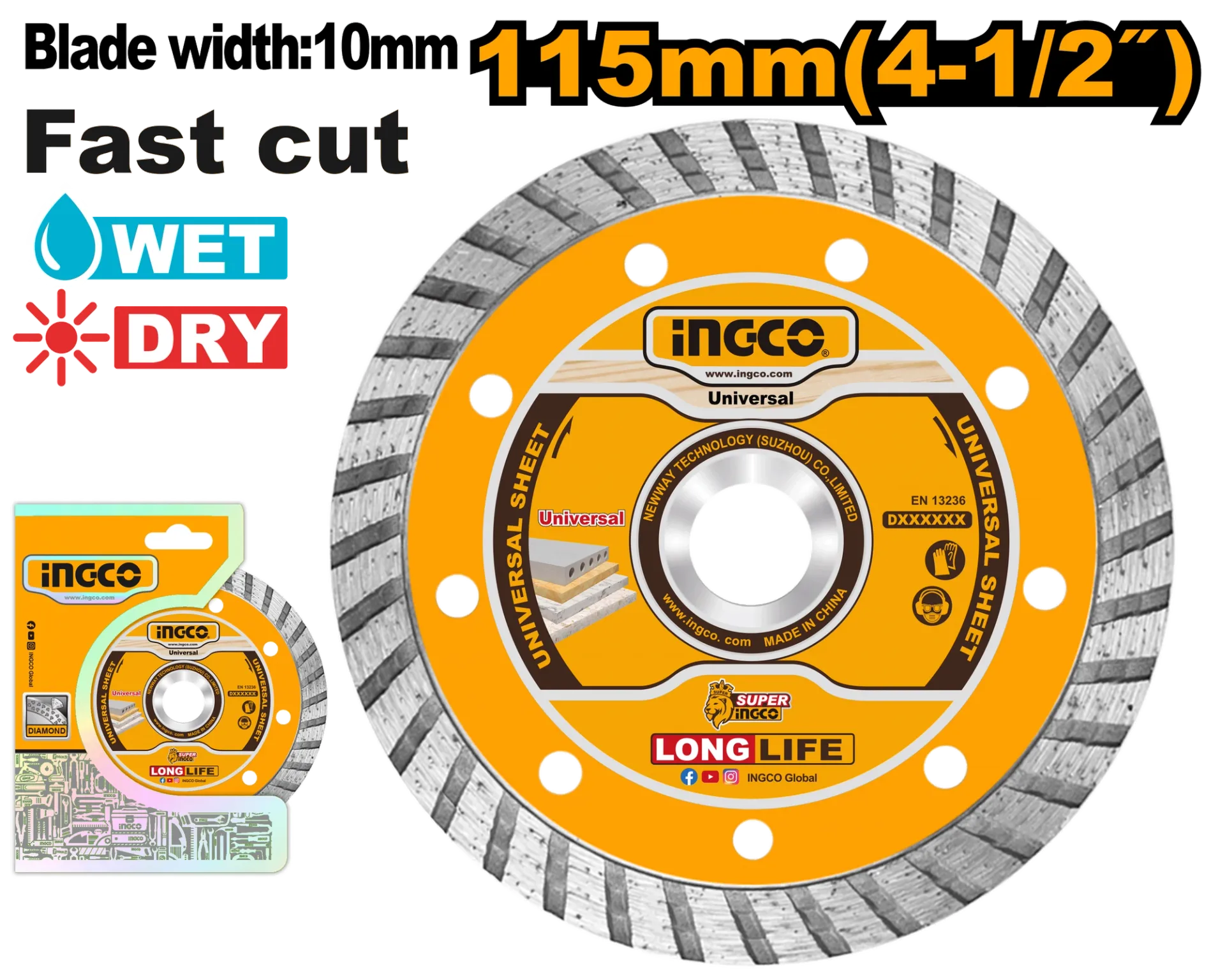 Disk diamant universal 115mm prerje e shpejtë INGCO DMD031152