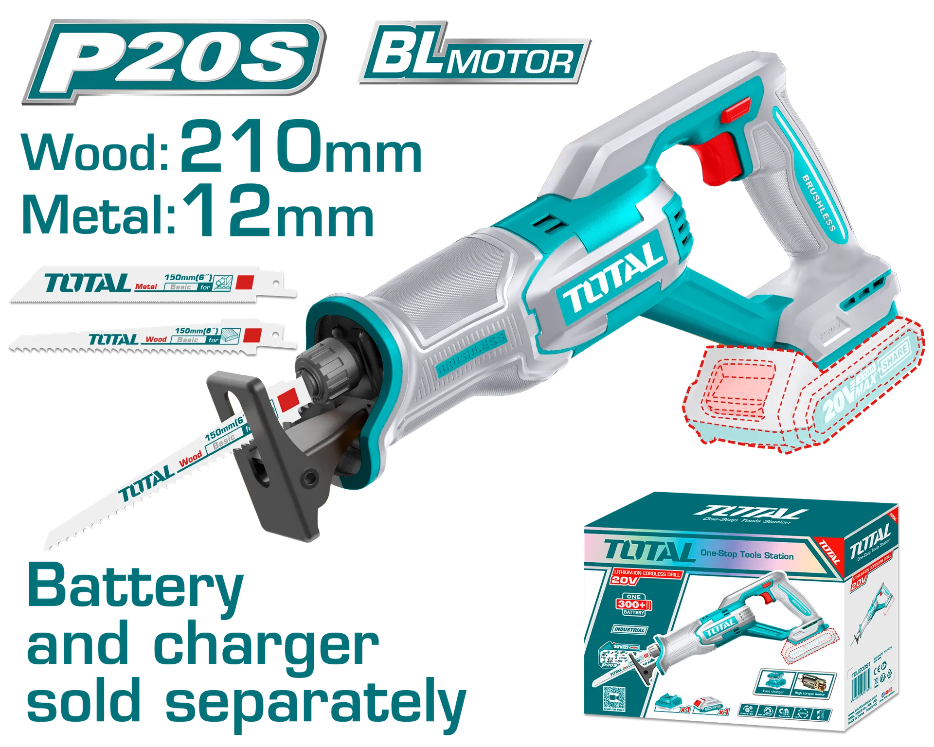Pila reciproke sabjarka 20V vetem pa baterie TOTAL TRSLI2108